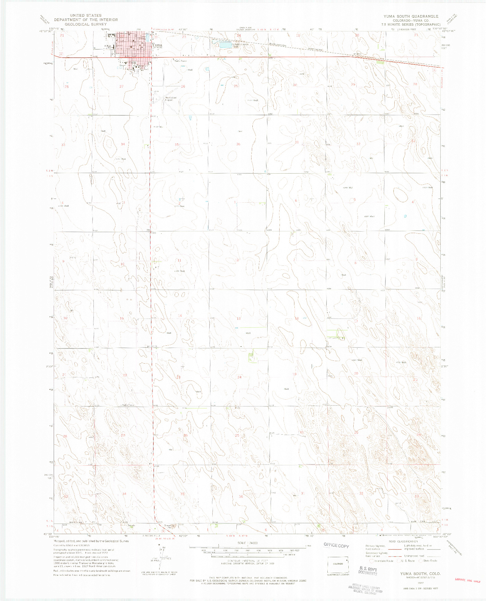 USGS 1:24000-SCALE QUADRANGLE FOR YUMA SOUTH, CO 1972