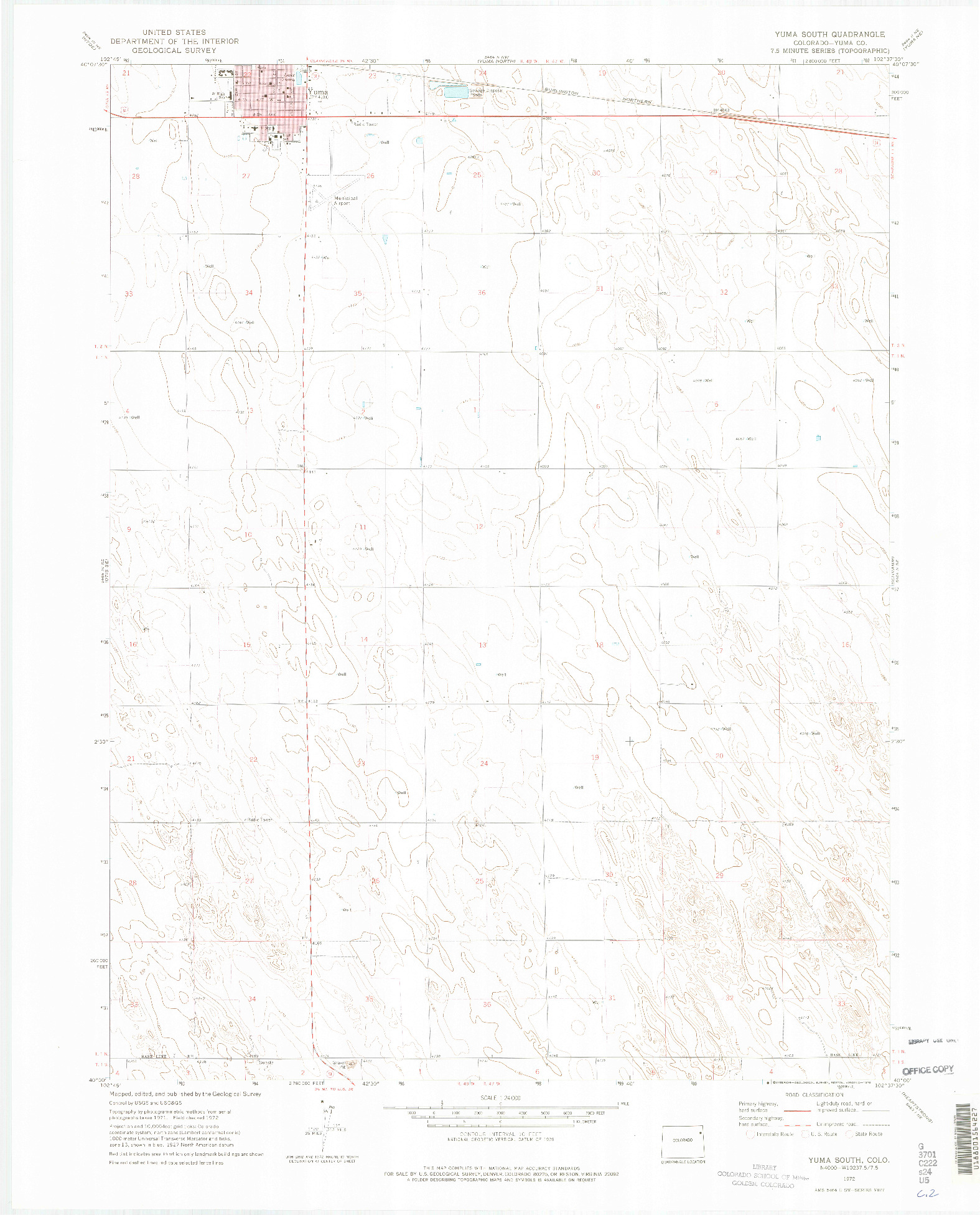 USGS 1:24000-SCALE QUADRANGLE FOR YUMA SOUTH, CO 1972