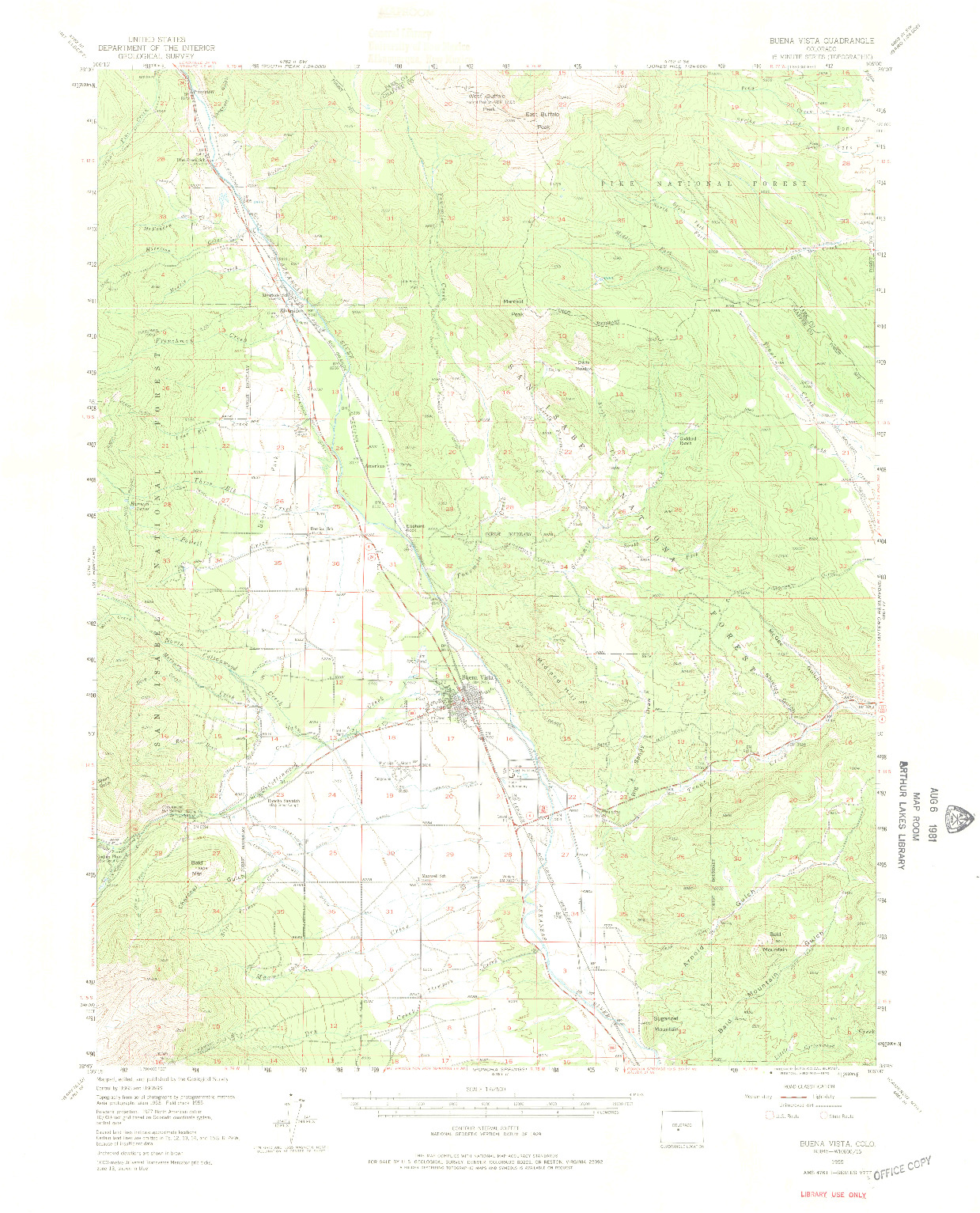 USGS 1:62500-SCALE QUADRANGLE FOR BUENA VISTA, CO 1955