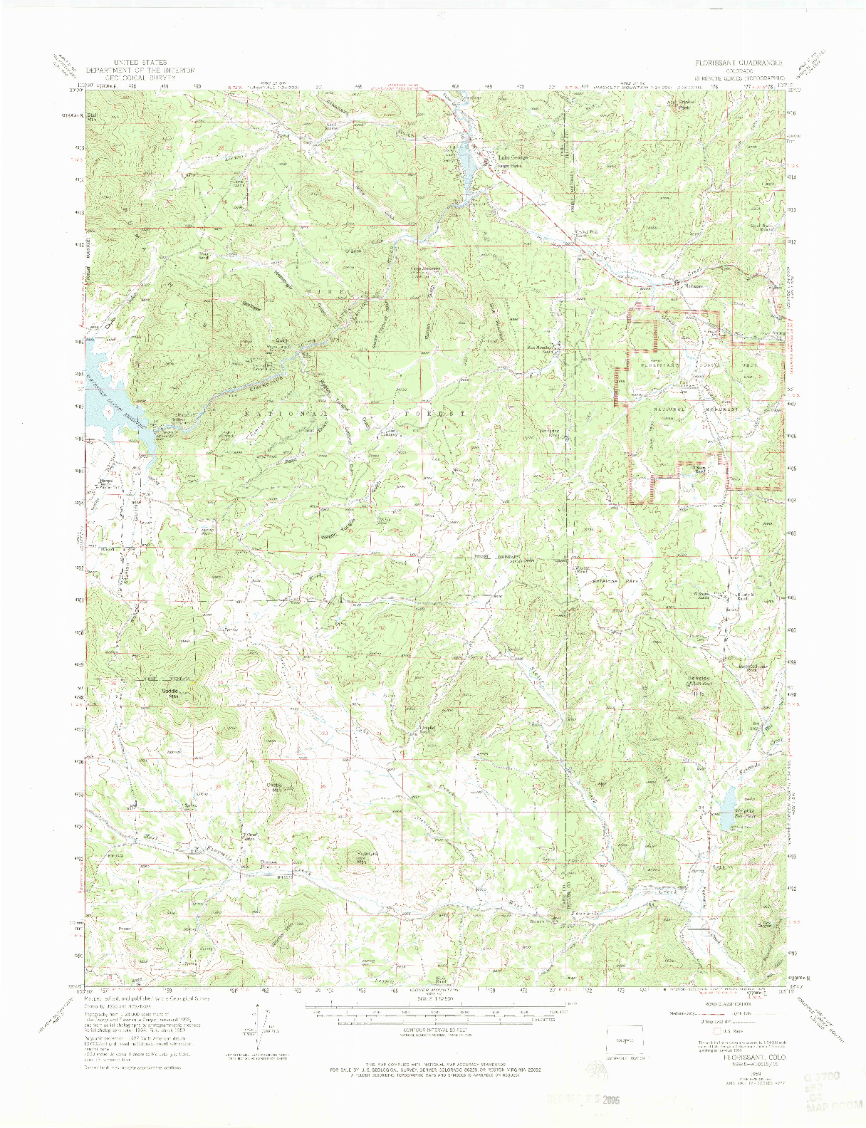 USGS 1:62500-SCALE QUADRANGLE FOR FLORISSANT, CO 1959