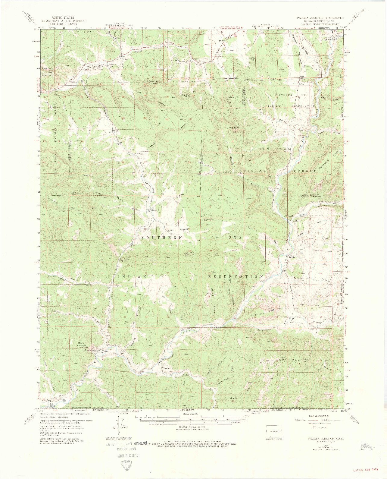 USGS 1:62500-SCALE QUADRANGLE FOR PAGOSA JUNCTION, CO 1957