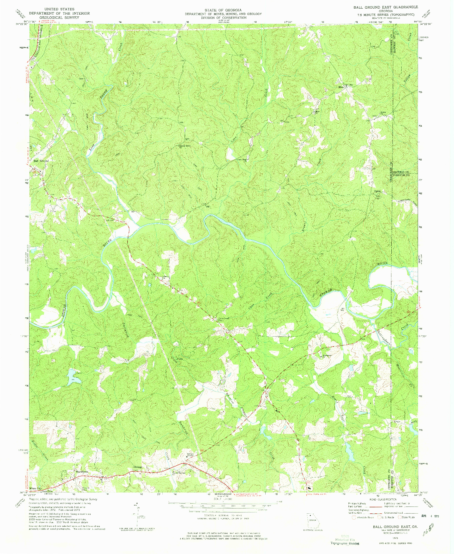 USGS 1:24000-SCALE QUADRANGLE FOR BALL GROUND EAST, GA 1973