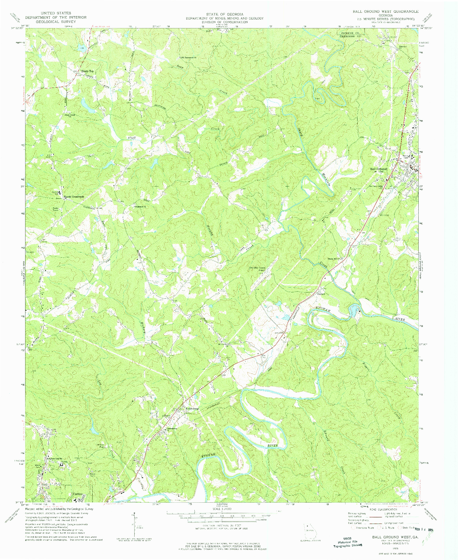 USGS 1:24000-SCALE QUADRANGLE FOR BALL GROUND WEST, GA 1973