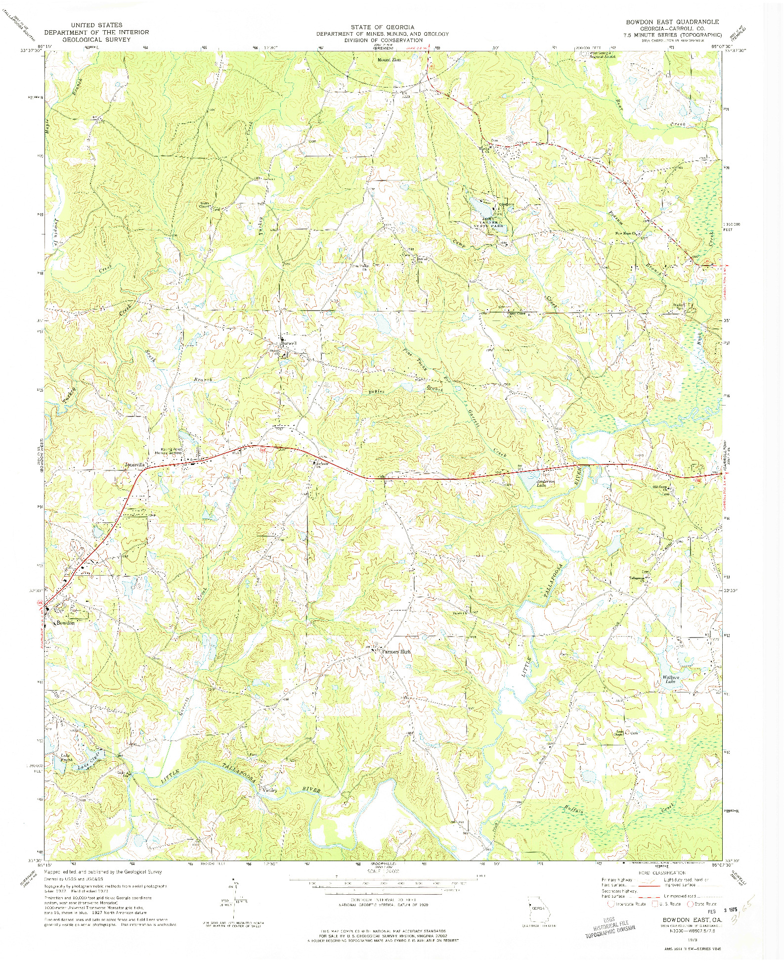 USGS 1:24000-SCALE QUADRANGLE FOR BOWDON EAST, GA 1973