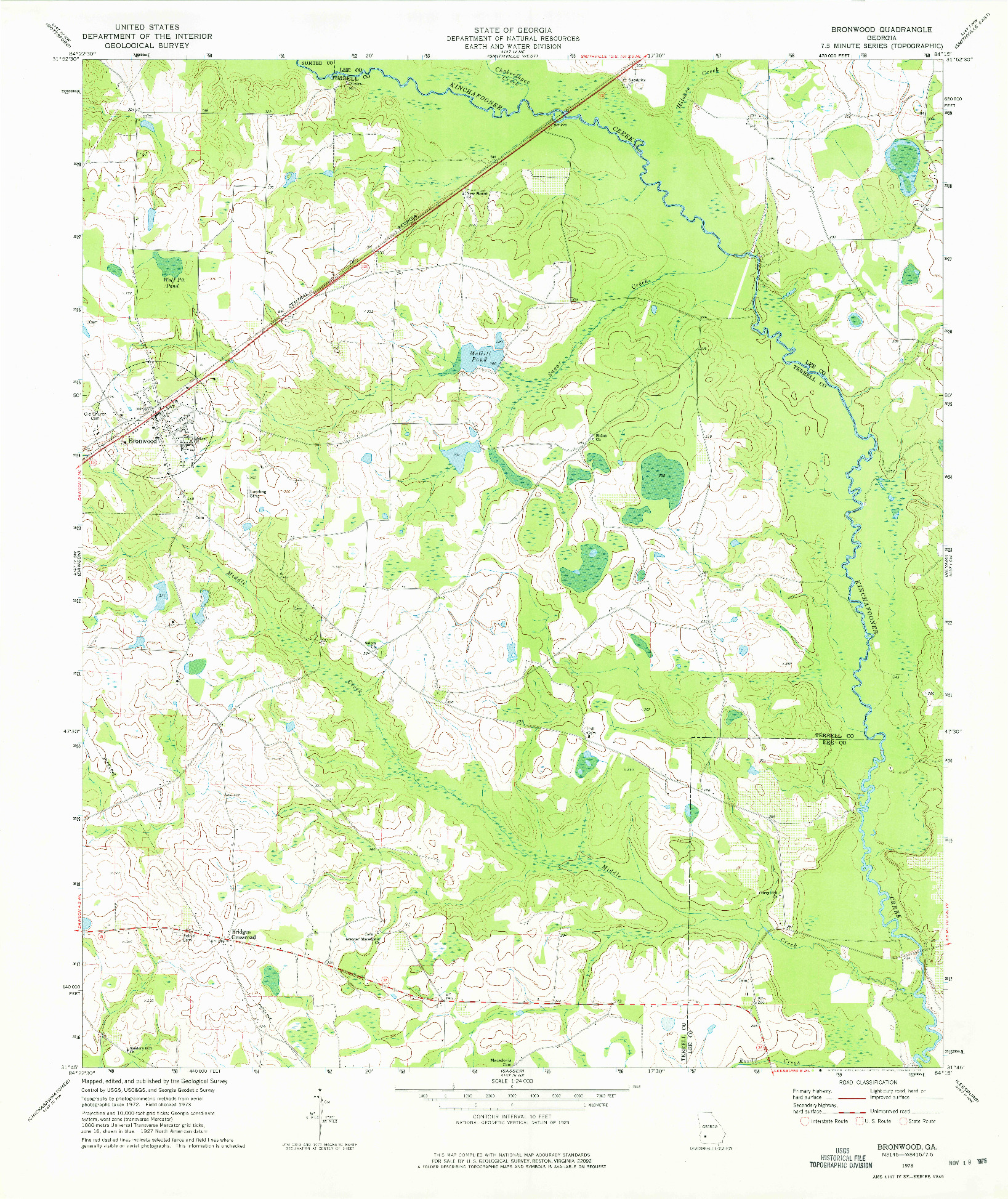 USGS 1:24000-SCALE QUADRANGLE FOR BRONWOOD, GA 1973