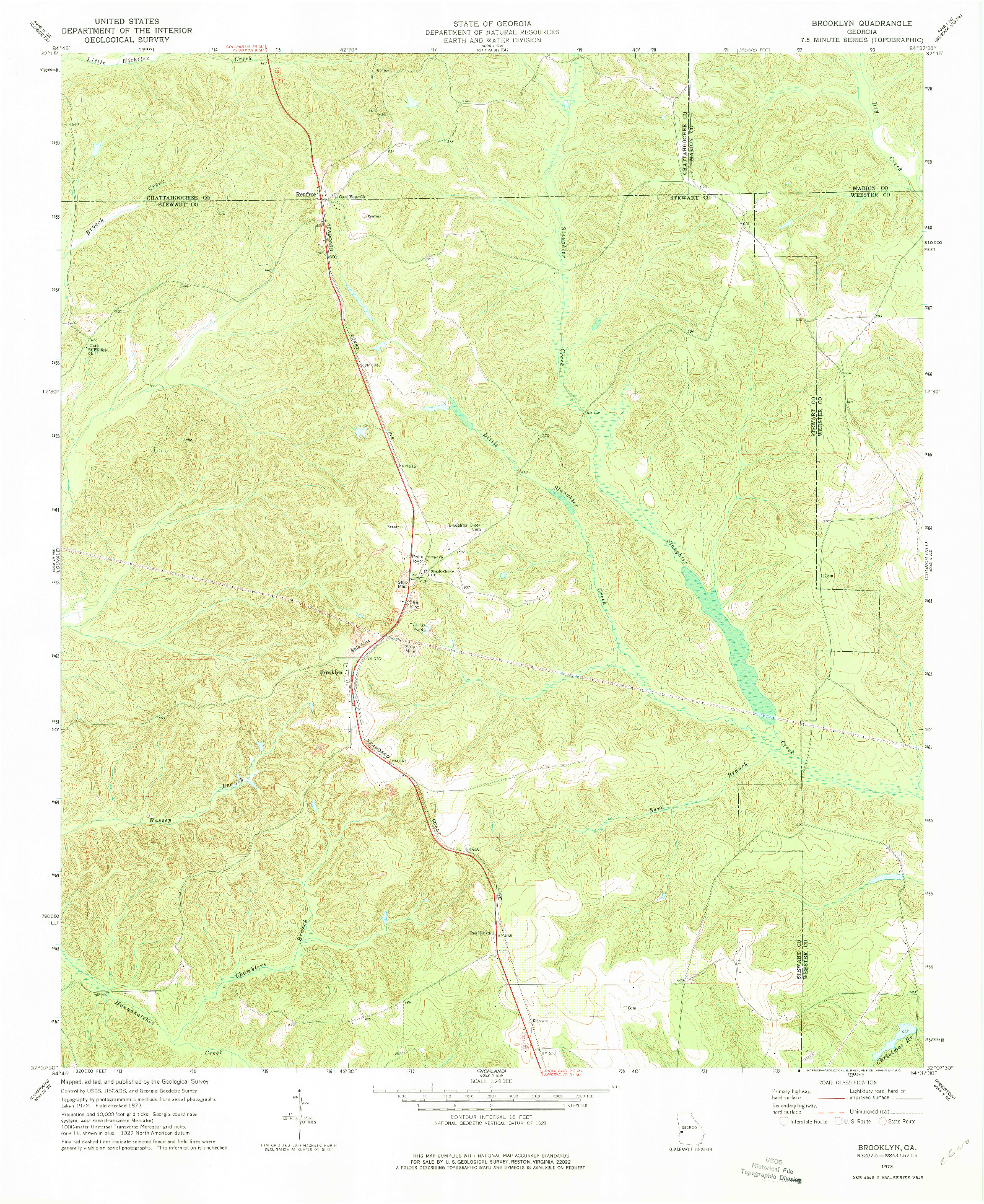USGS 1:24000-SCALE QUADRANGLE FOR BROOKLYN, GA 1973