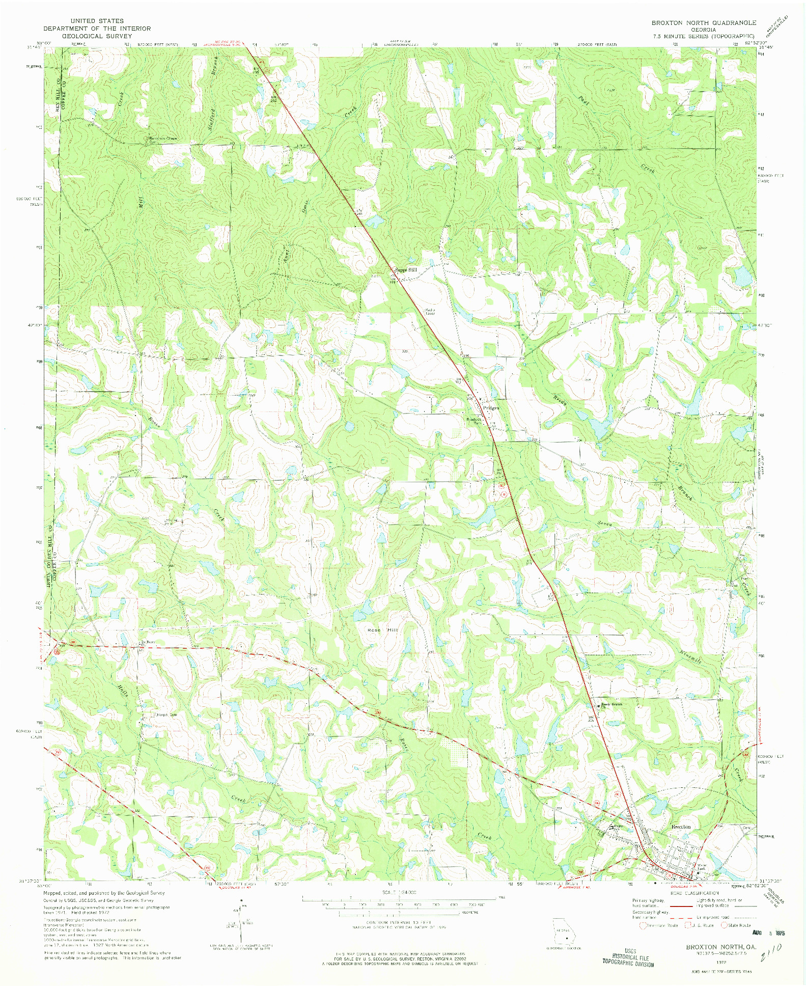 USGS 1:24000-SCALE QUADRANGLE FOR BROXTON NORTH, GA 1972