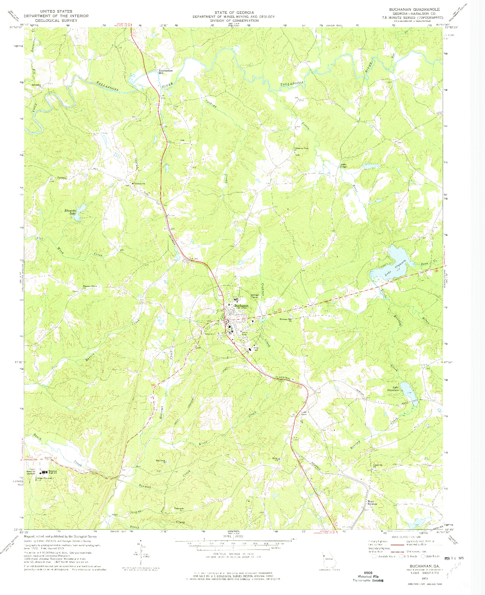 USGS 1:24000-SCALE QUADRANGLE FOR BUCHANAN, GA 1973