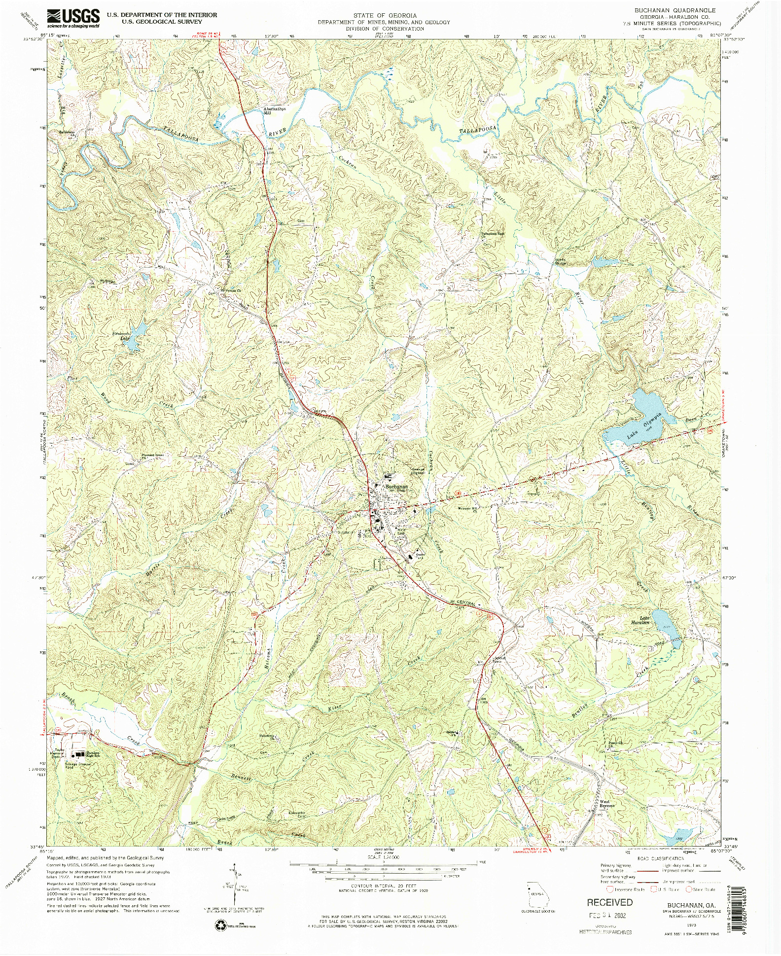 USGS 1:24000-SCALE QUADRANGLE FOR BUCHANAN, GA 1973
