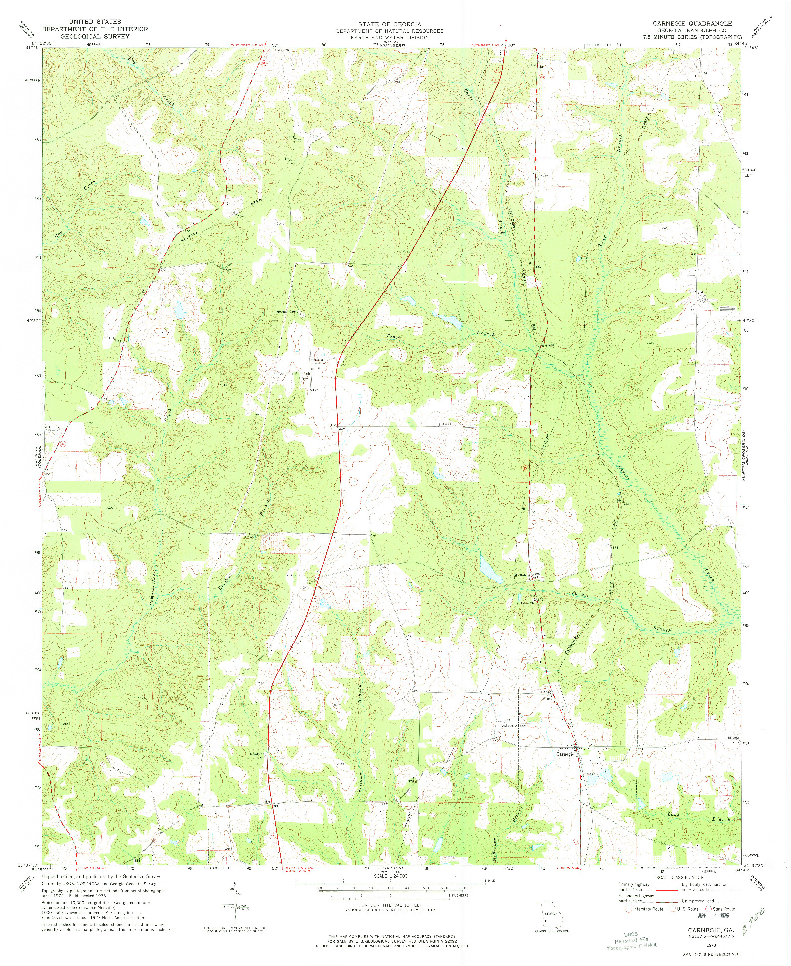 USGS 1:24000-SCALE QUADRANGLE FOR CARNEGIE, GA 1973