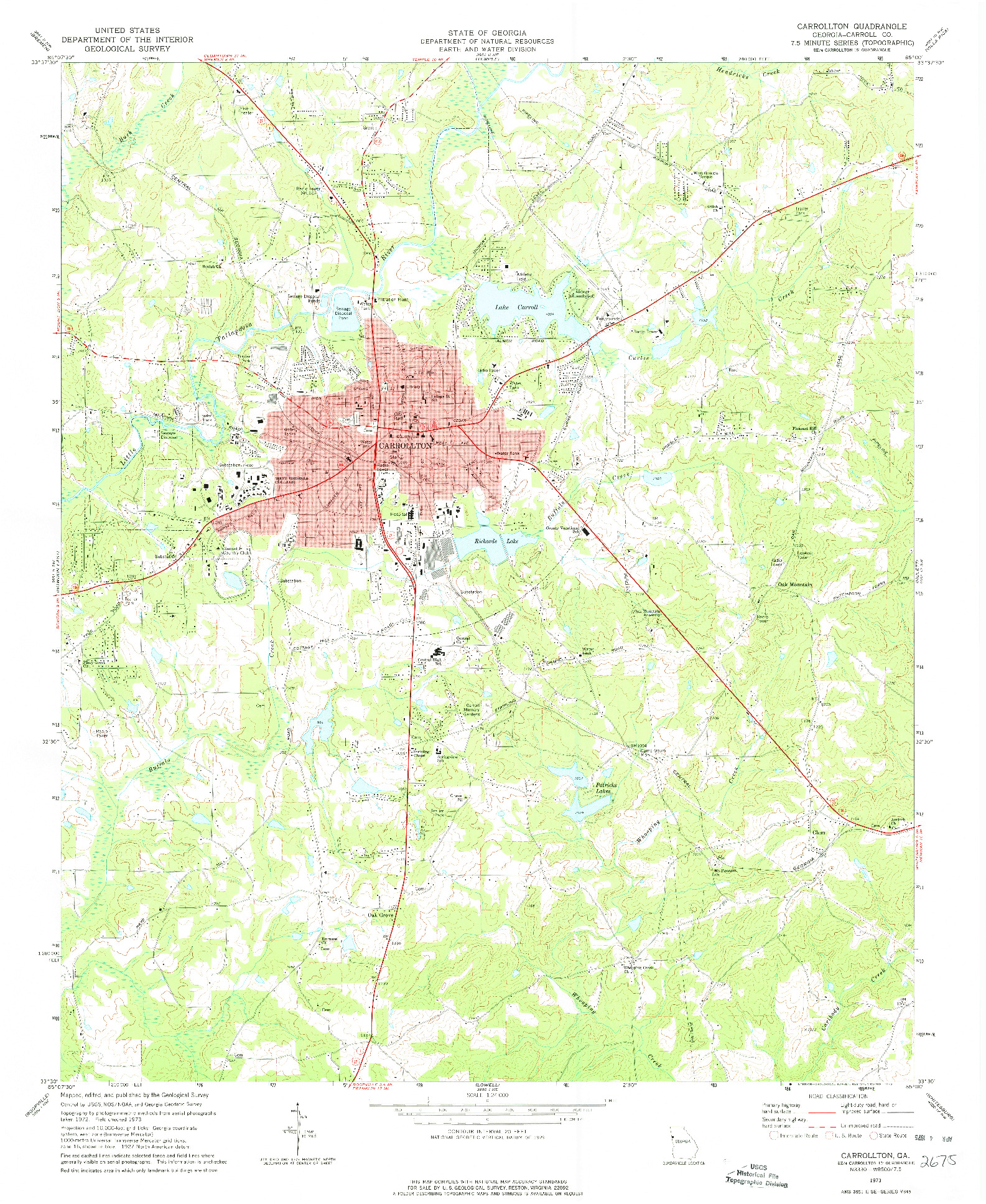 USGS 1:24000-SCALE QUADRANGLE FOR CARROLLTON, GA 1973