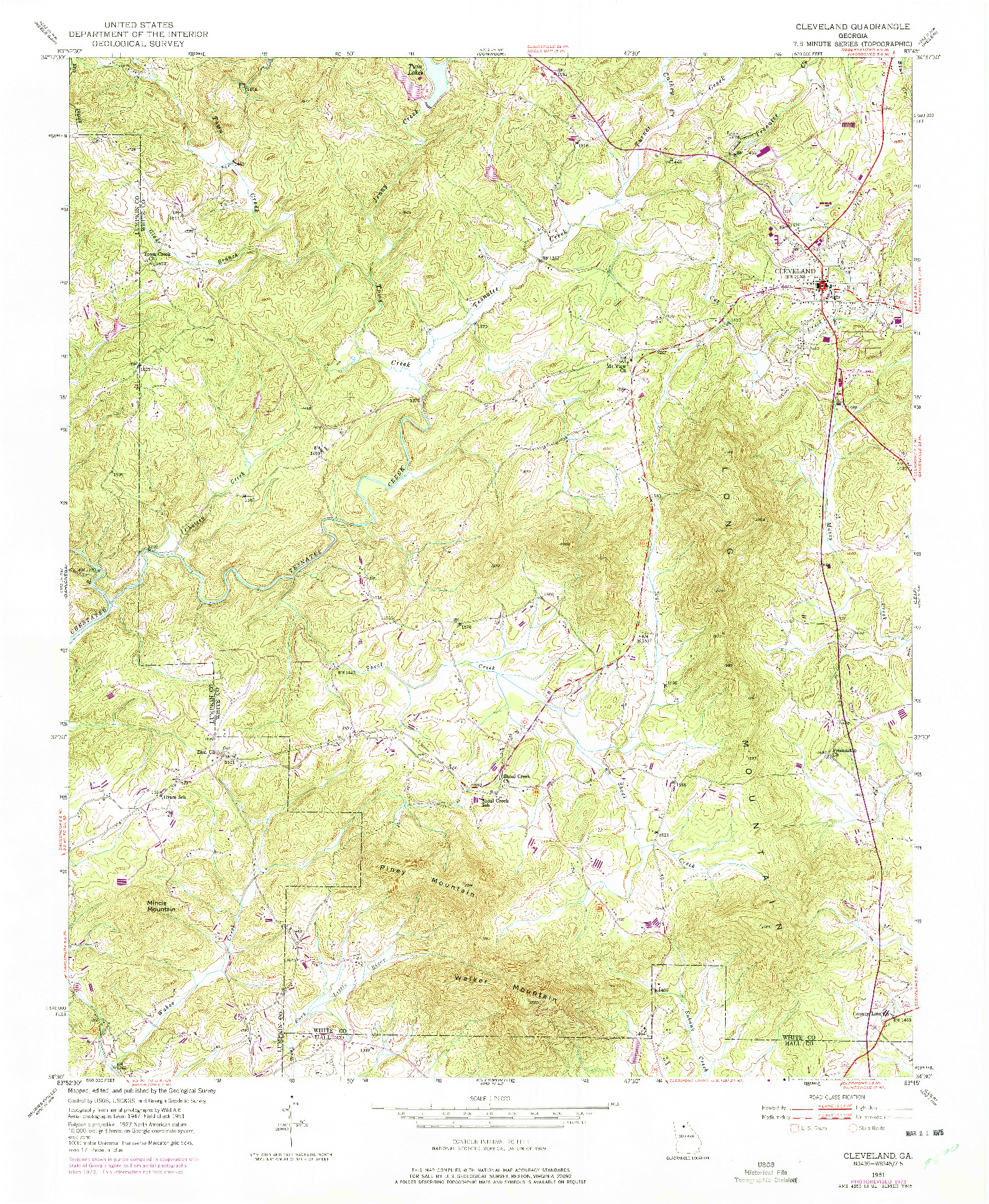 USGS 1:24000-SCALE QUADRANGLE FOR CLEVELAND, GA 1951