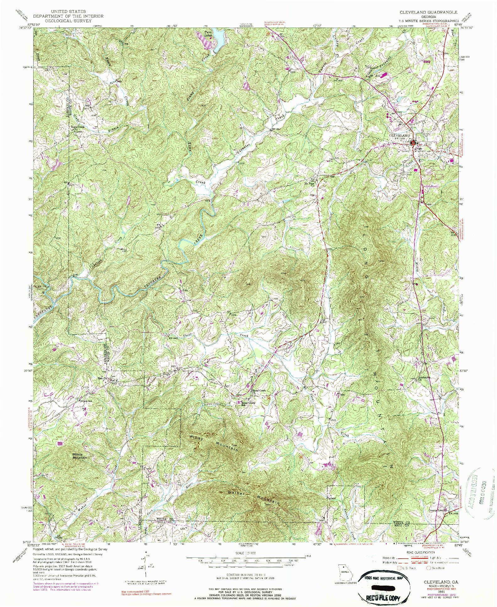 USGS 1:24000-SCALE QUADRANGLE FOR CLEVELAND, GA 1951