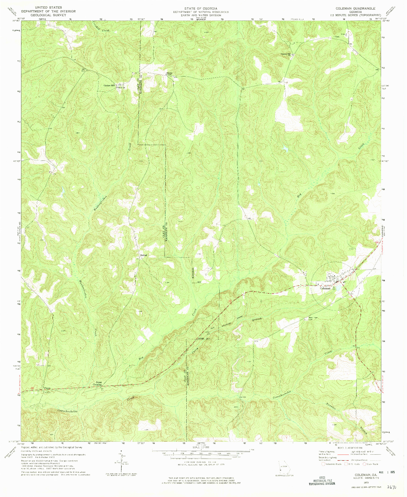 USGS 1:24000-SCALE QUADRANGLE FOR COLEMAN, GA 1973