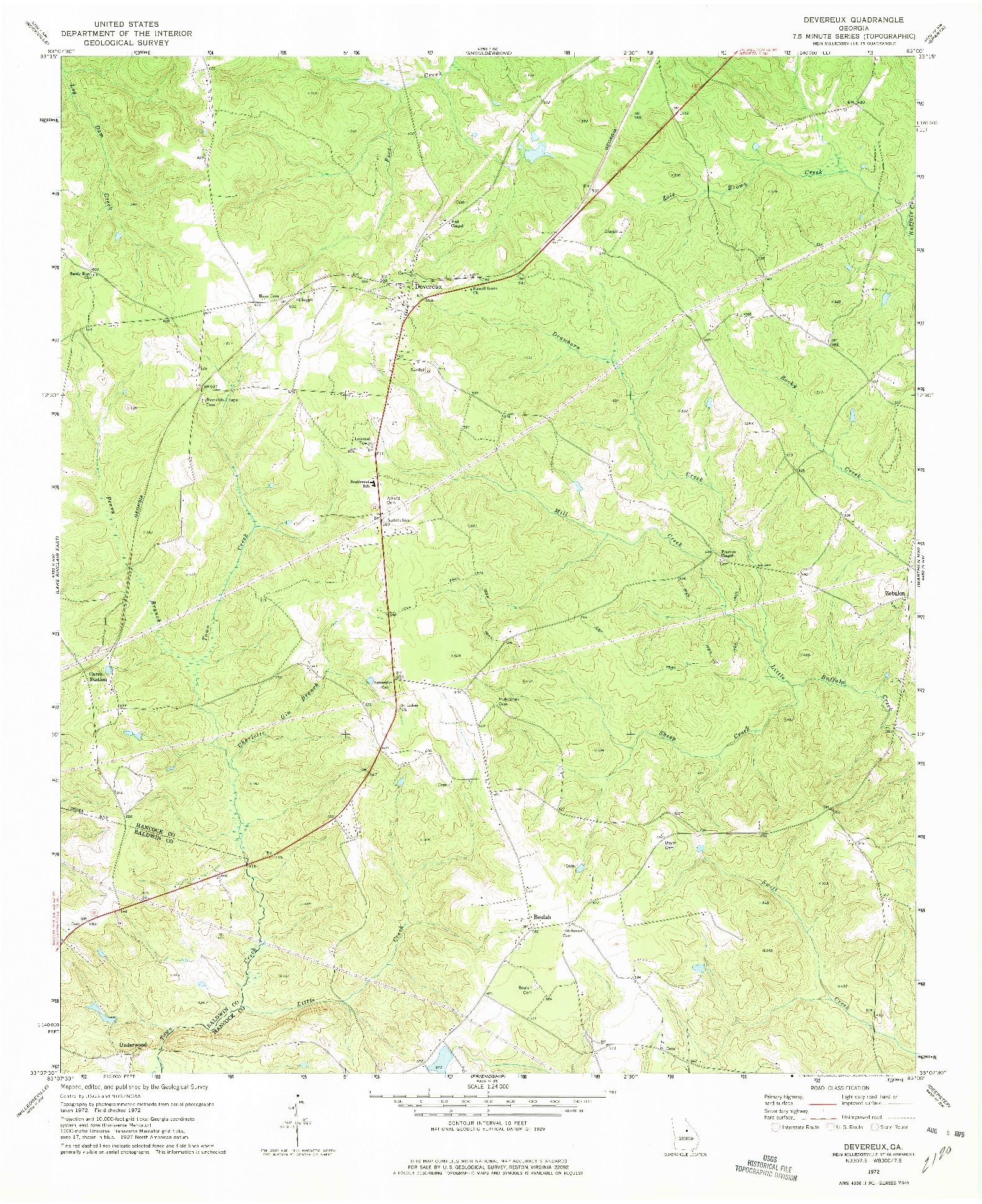 USGS 1:24000-SCALE QUADRANGLE FOR DEVEREUX, GA 1972