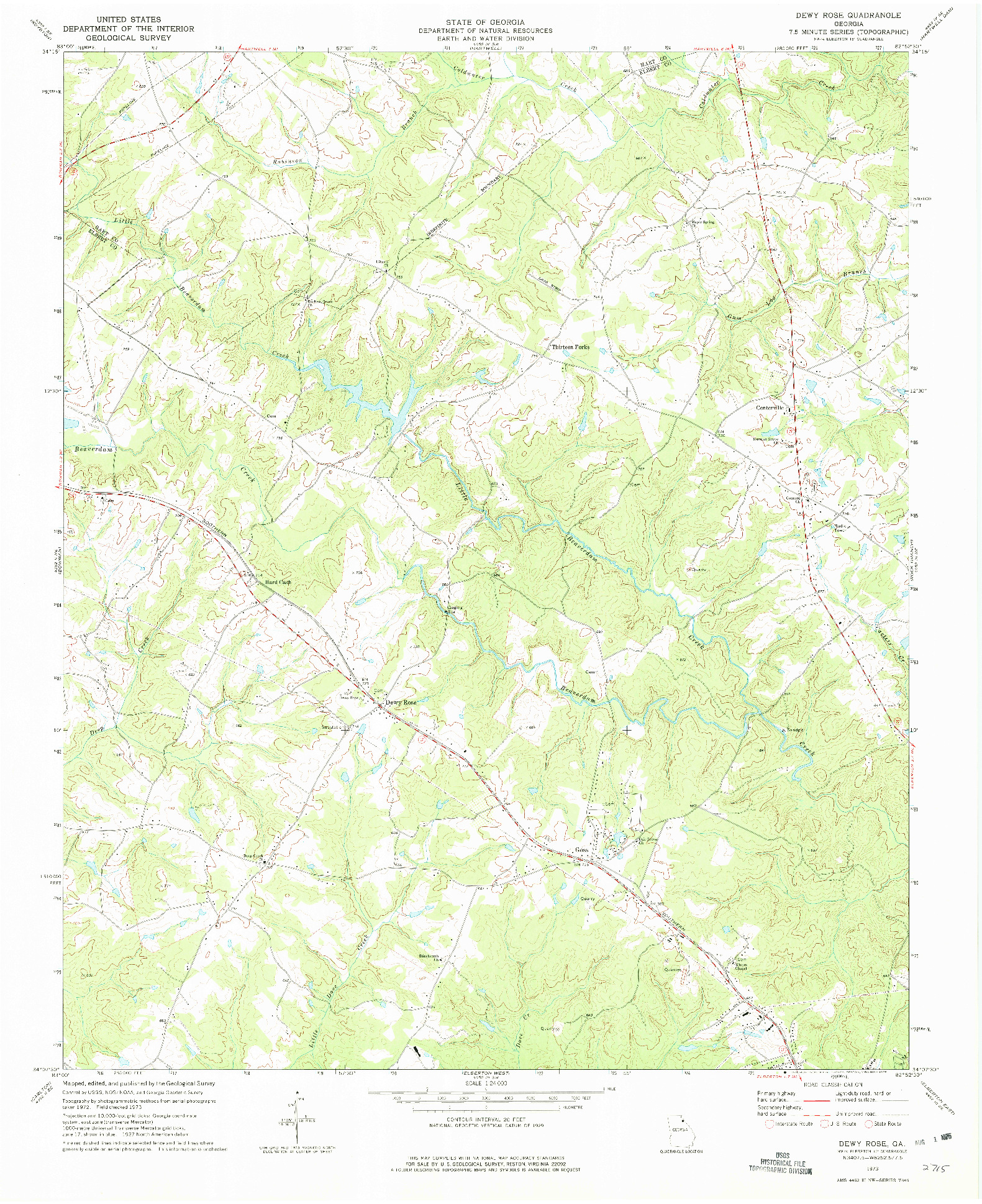 USGS 1:24000-SCALE QUADRANGLE FOR DEWY ROSE, GA 1973