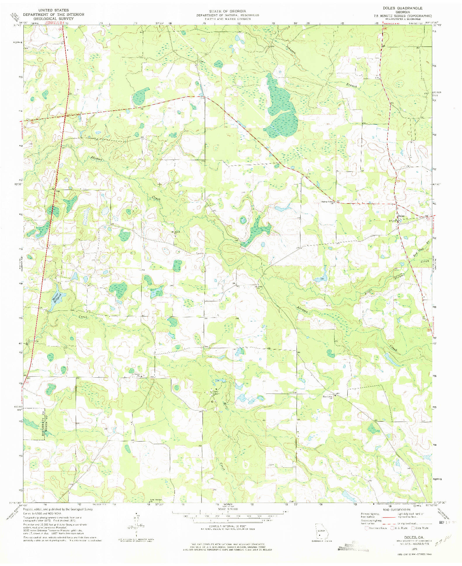 USGS 1:24000-SCALE QUADRANGLE FOR DOLES, GA 1973