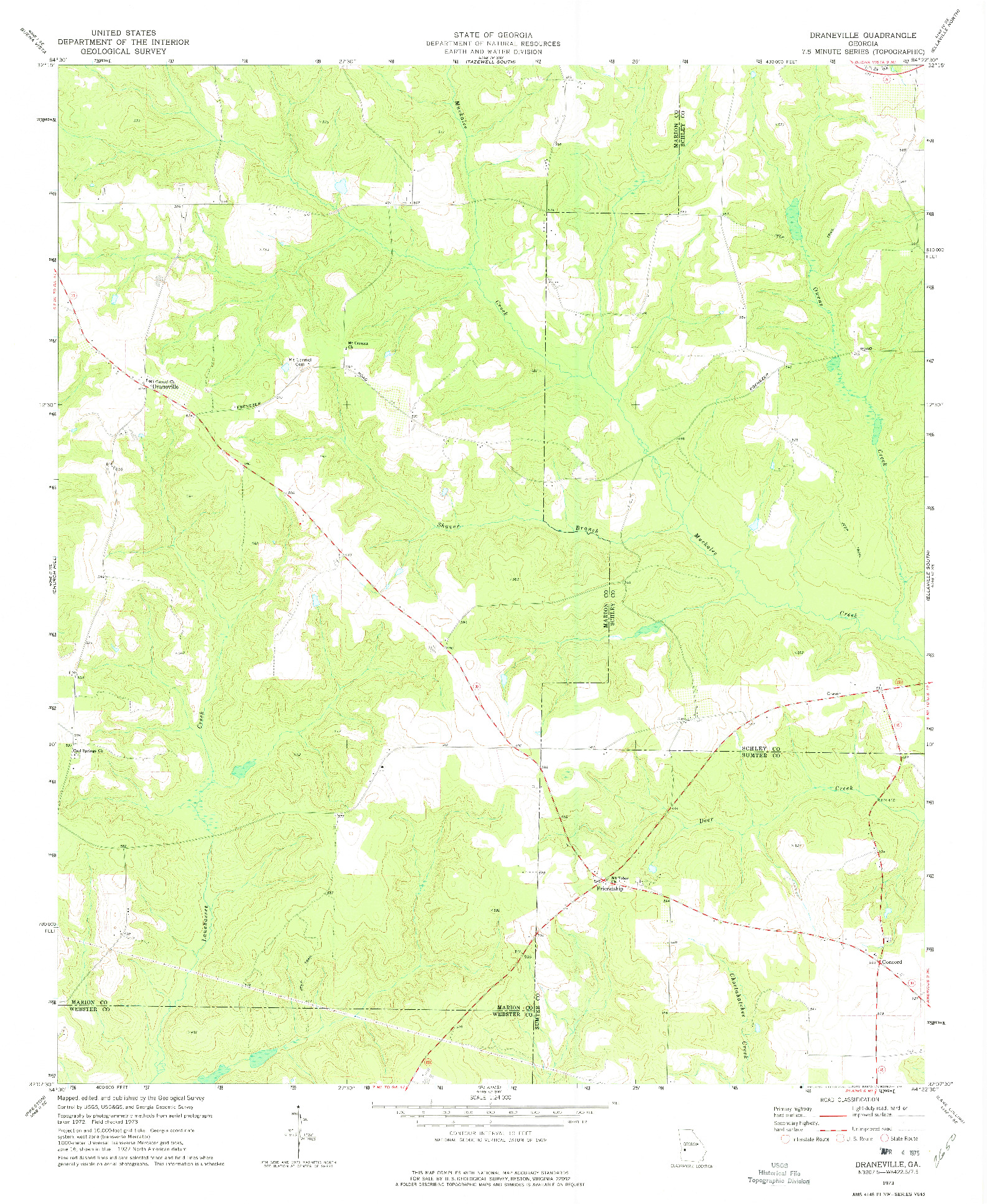 USGS 1:24000-SCALE QUADRANGLE FOR DRANEVILLE, GA 1973