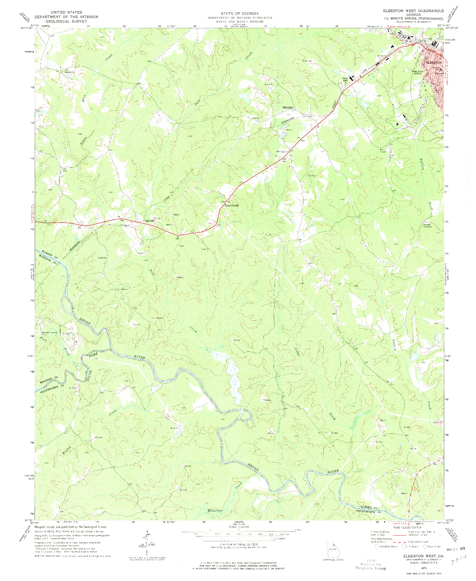 USGS 1:24000-SCALE QUADRANGLE FOR ELBERTON WEST, GA 1973