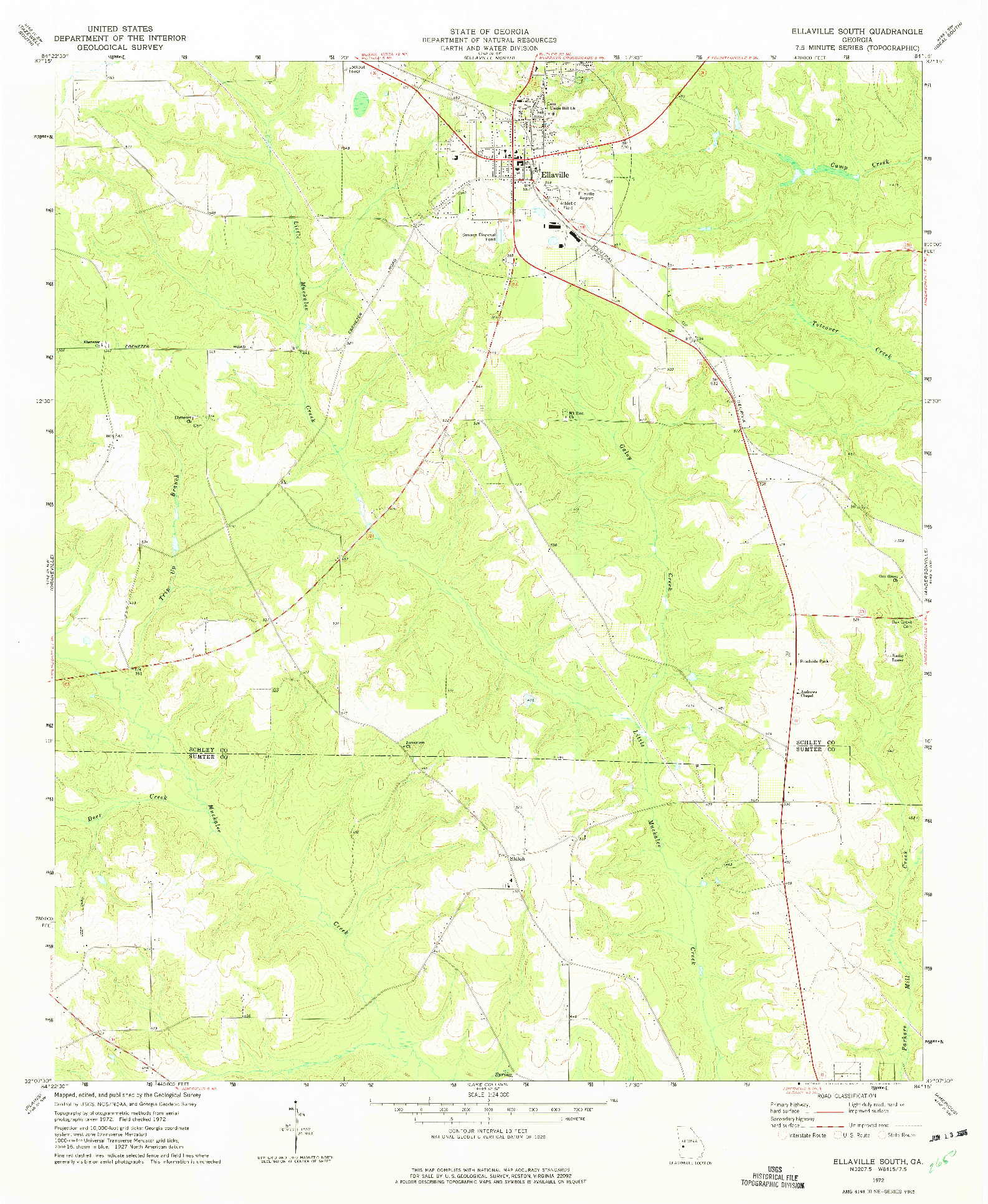 USGS 1:24000-SCALE QUADRANGLE FOR ELLAVILLE SOUTH, GA 1972