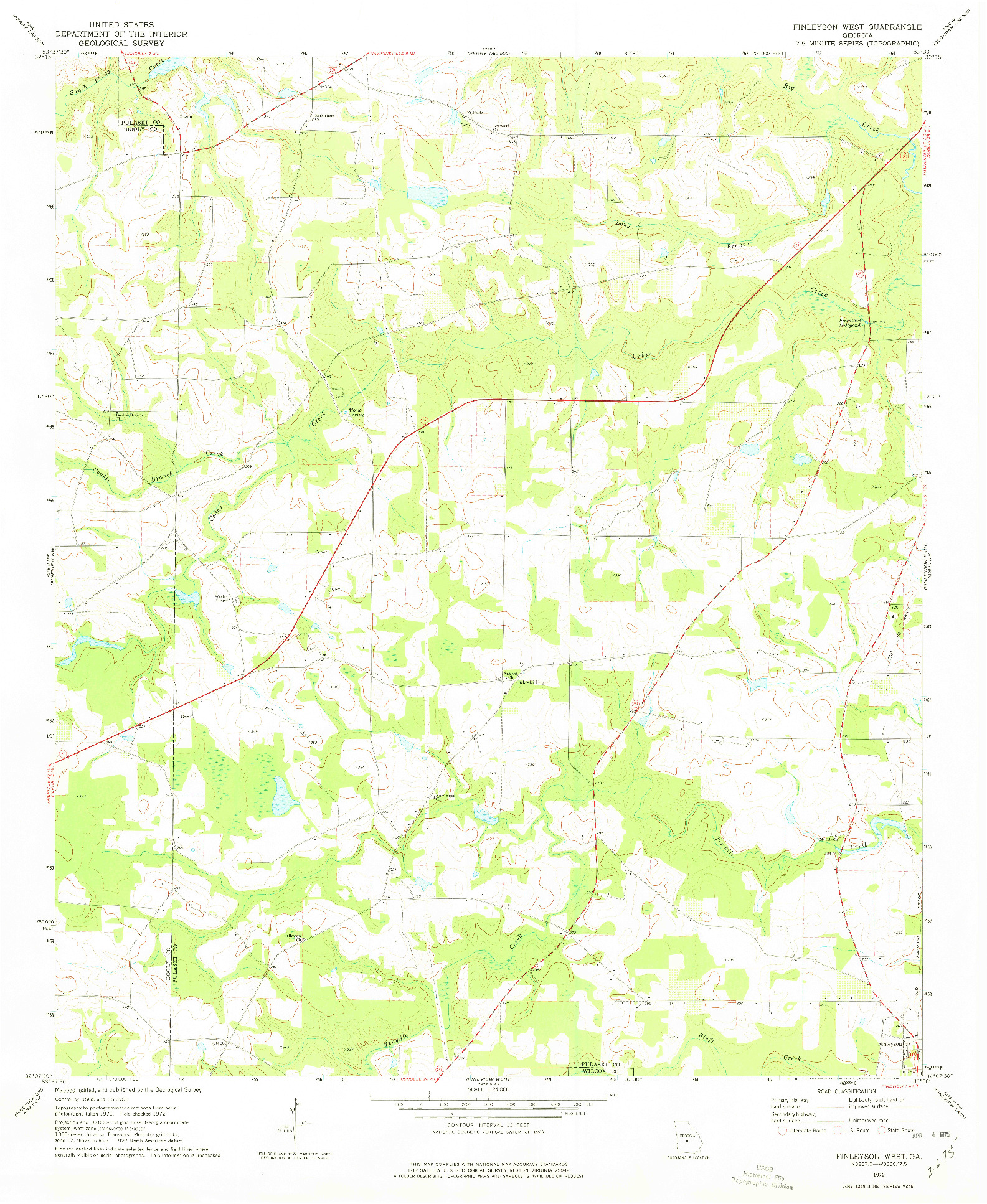 USGS 1:24000-SCALE QUADRANGLE FOR FINLEYSON WEST, GA 1972