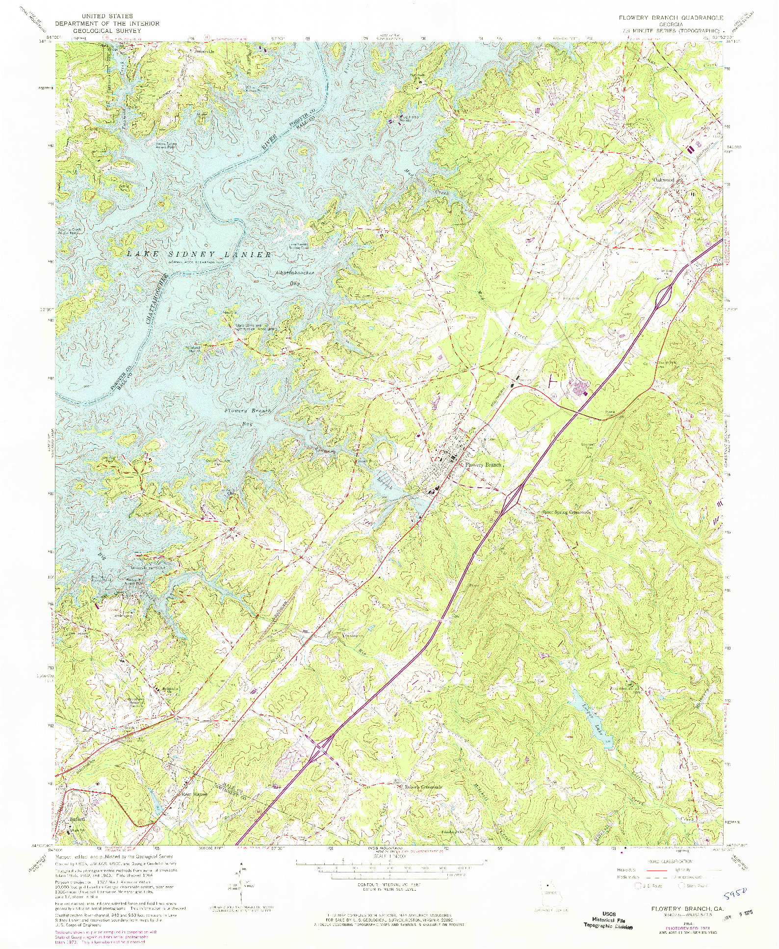 USGS 1:24000-SCALE QUADRANGLE FOR FLOWERY BRANCH, GA 1964