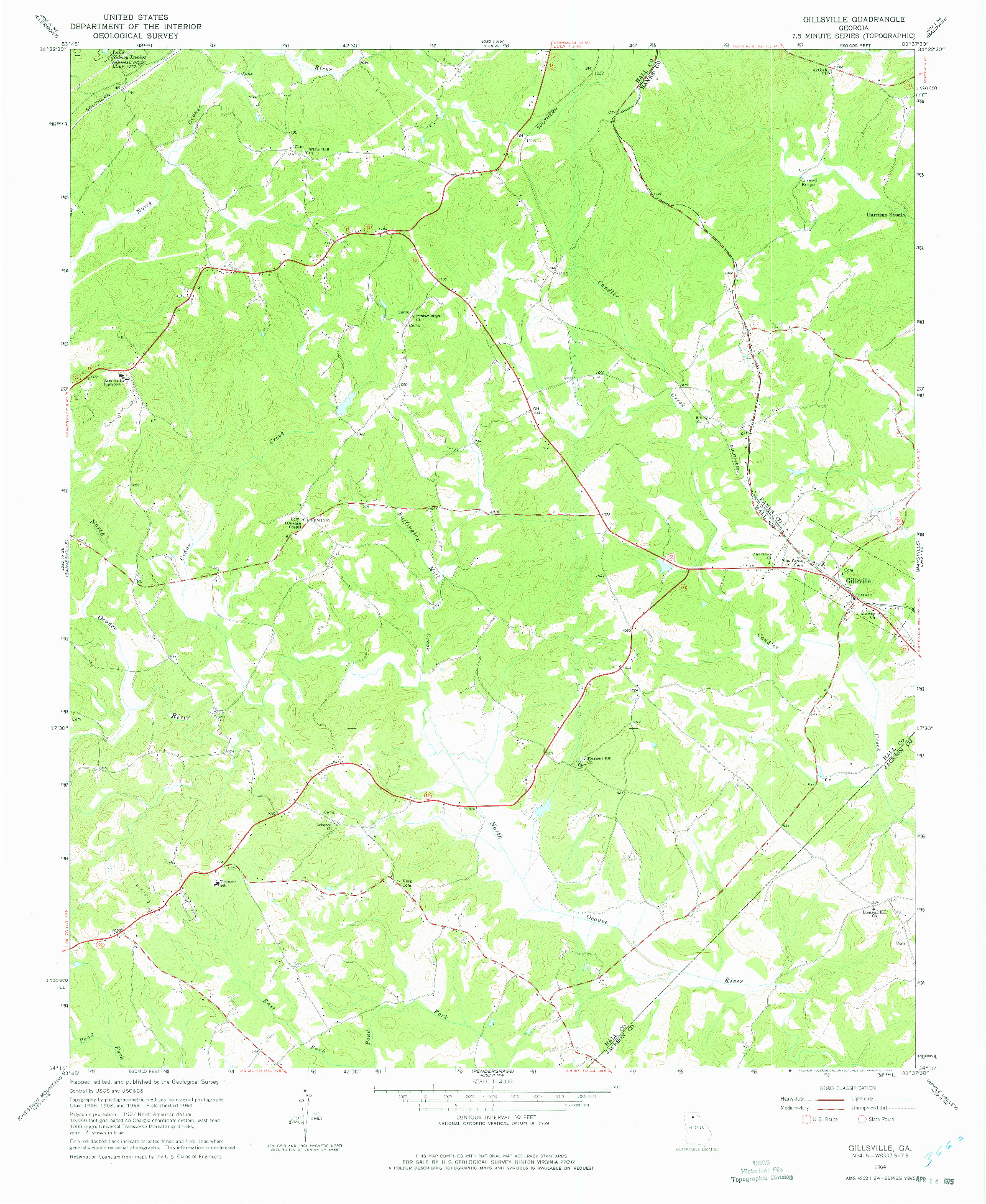 USGS 1:24000-SCALE QUADRANGLE FOR GILLSVILLE, GA 1964