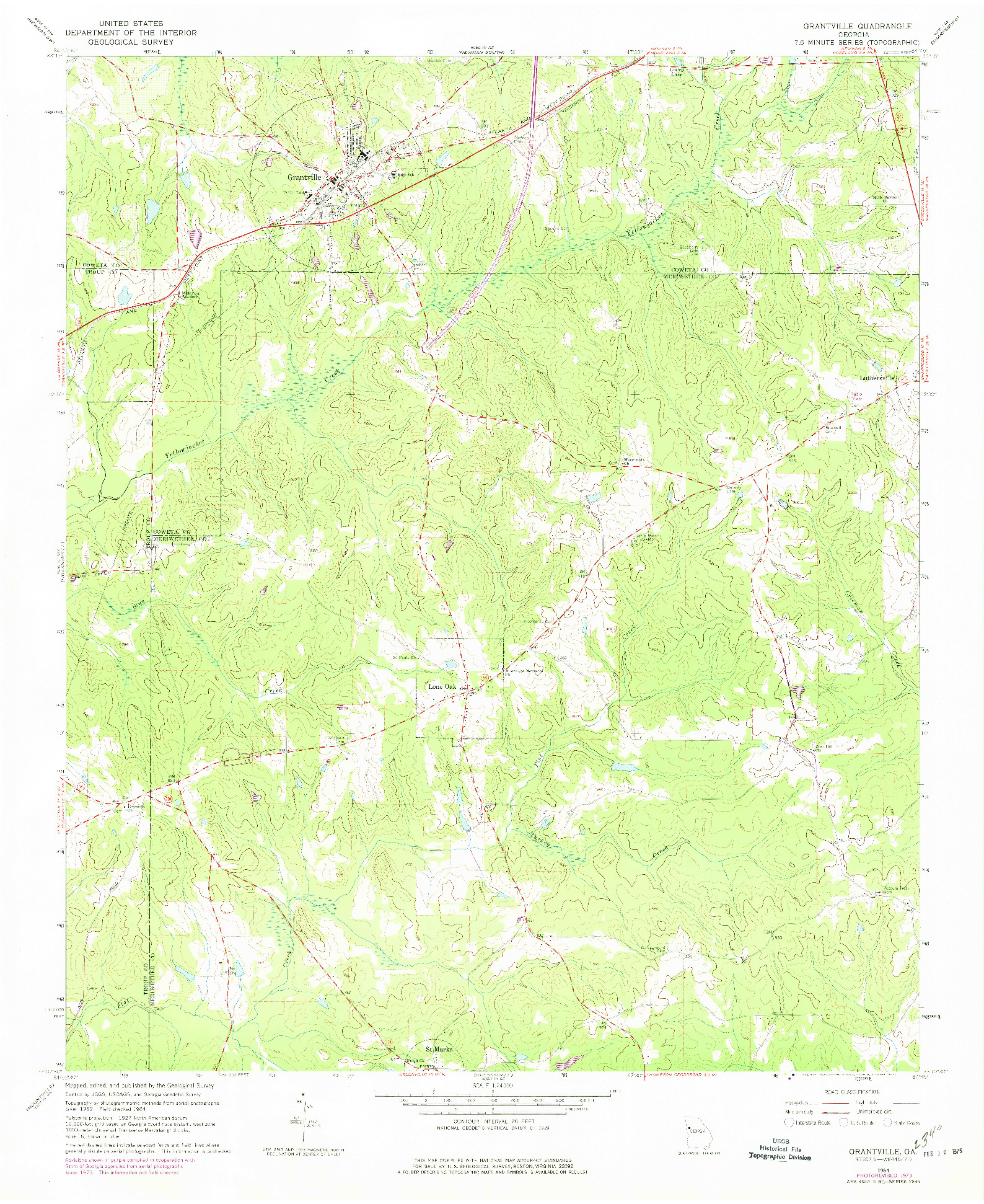 USGS 1:24000-SCALE QUADRANGLE FOR GRANTVILLE, GA 1964