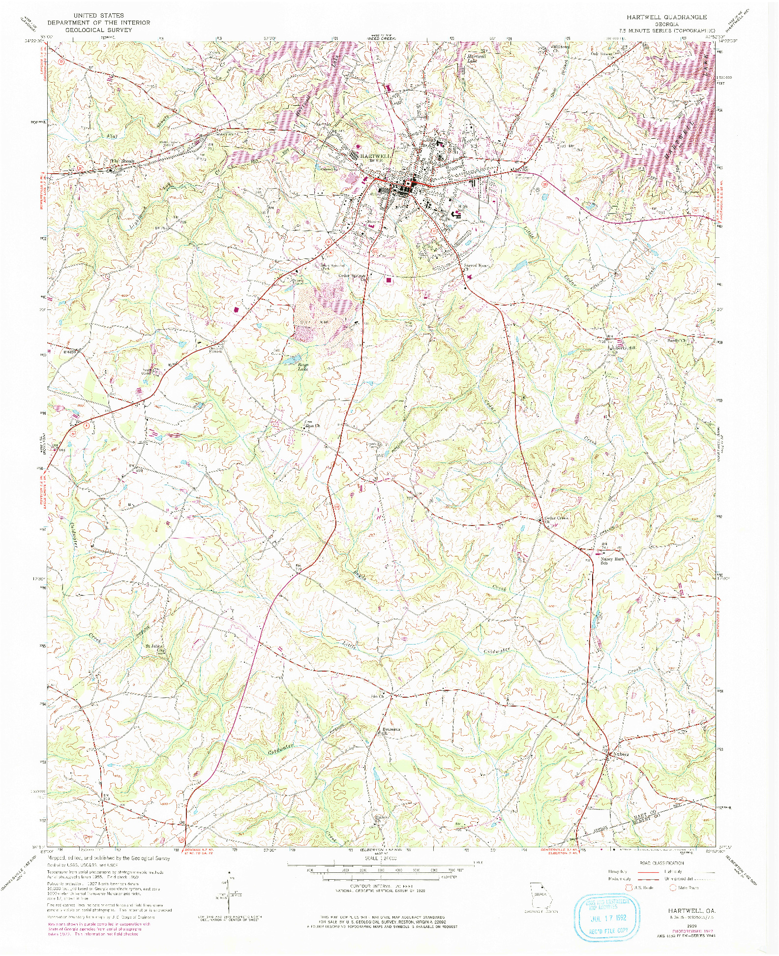 USGS 1:24000-SCALE QUADRANGLE FOR HARTWELL, GA 1959