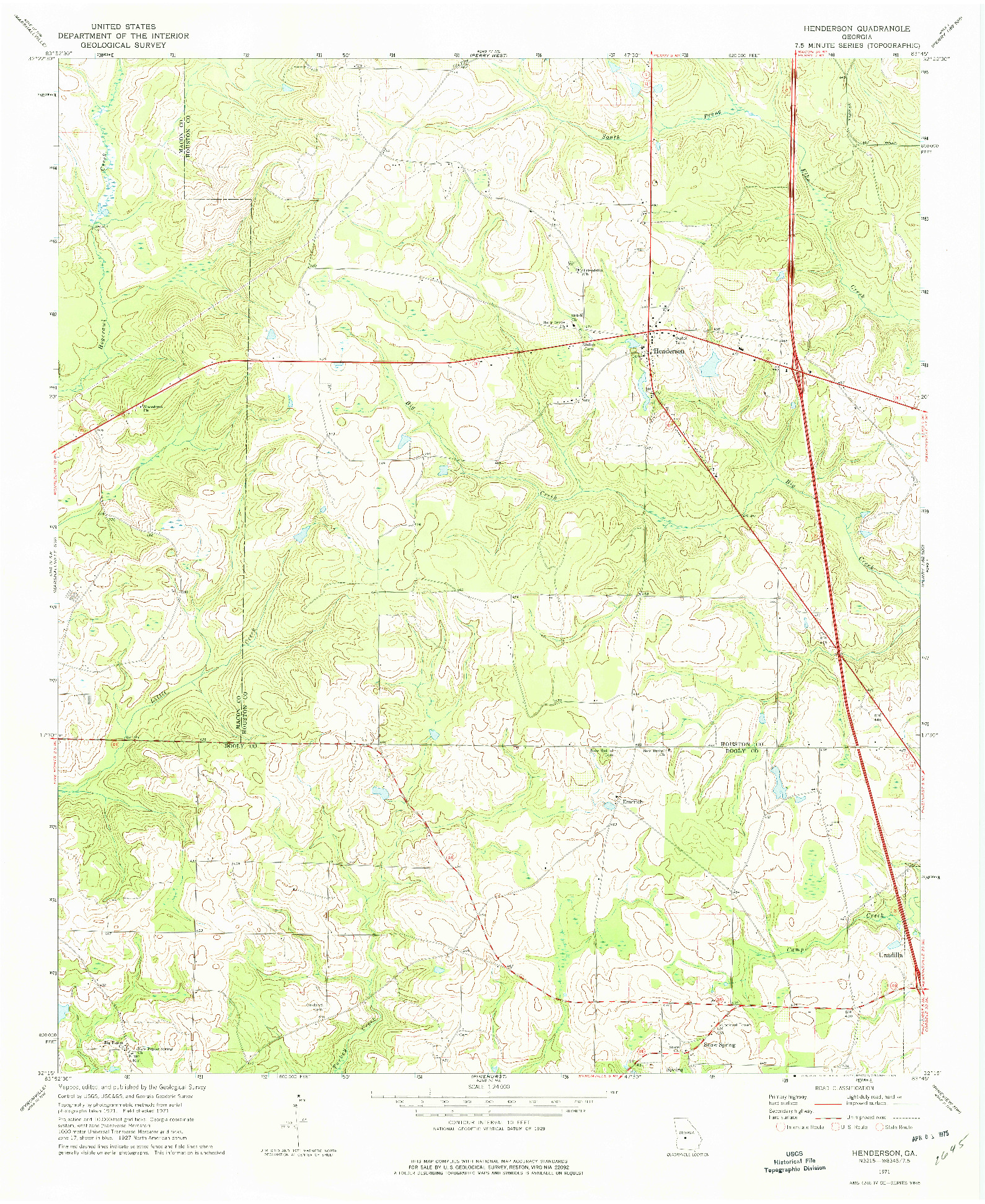 USGS 1:24000-SCALE QUADRANGLE FOR HENDERSON, GA 1971