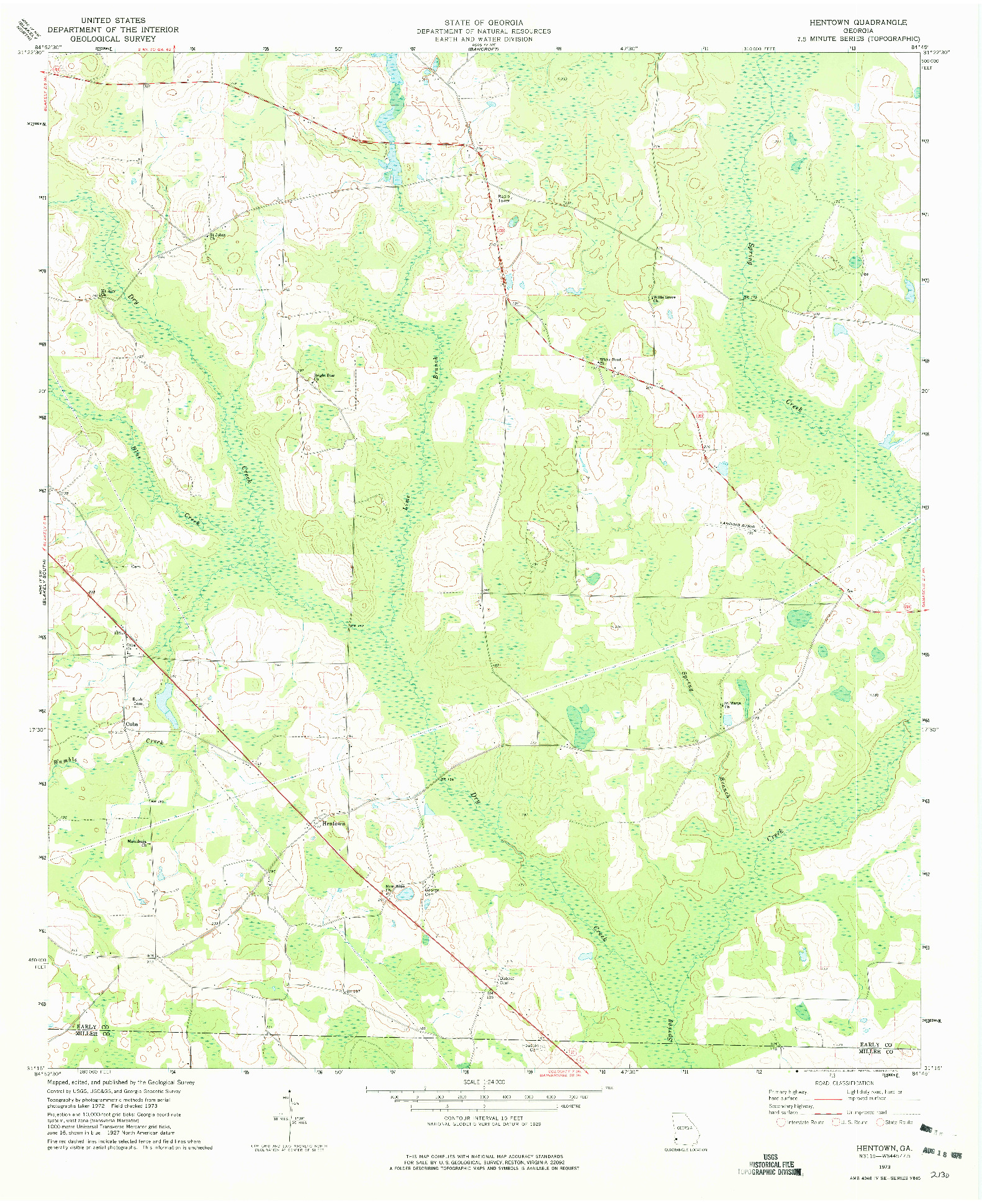 USGS 1:24000-SCALE QUADRANGLE FOR HENTOWN, GA 1973