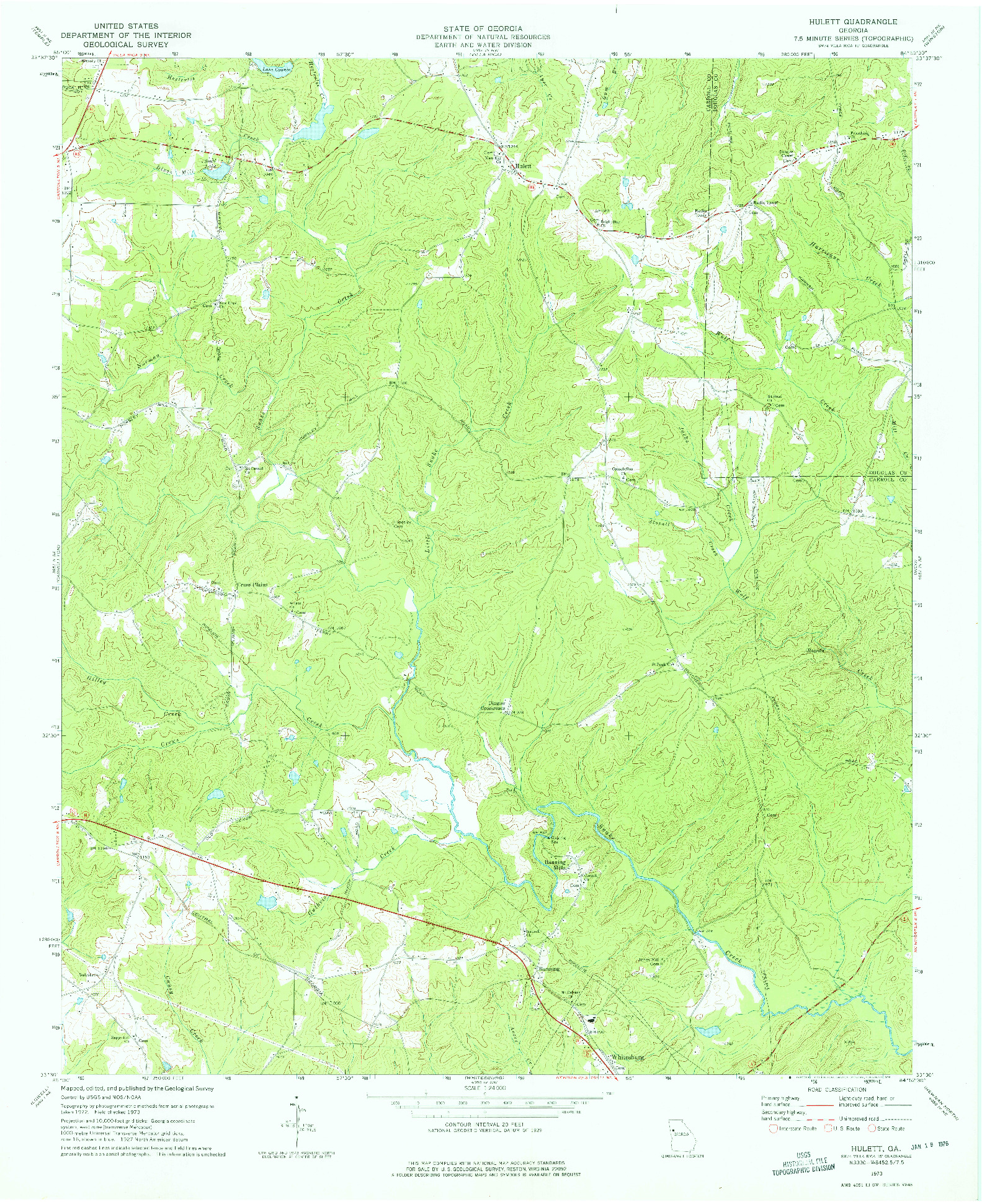 USGS 1:24000-SCALE QUADRANGLE FOR HULETT, GA 1973