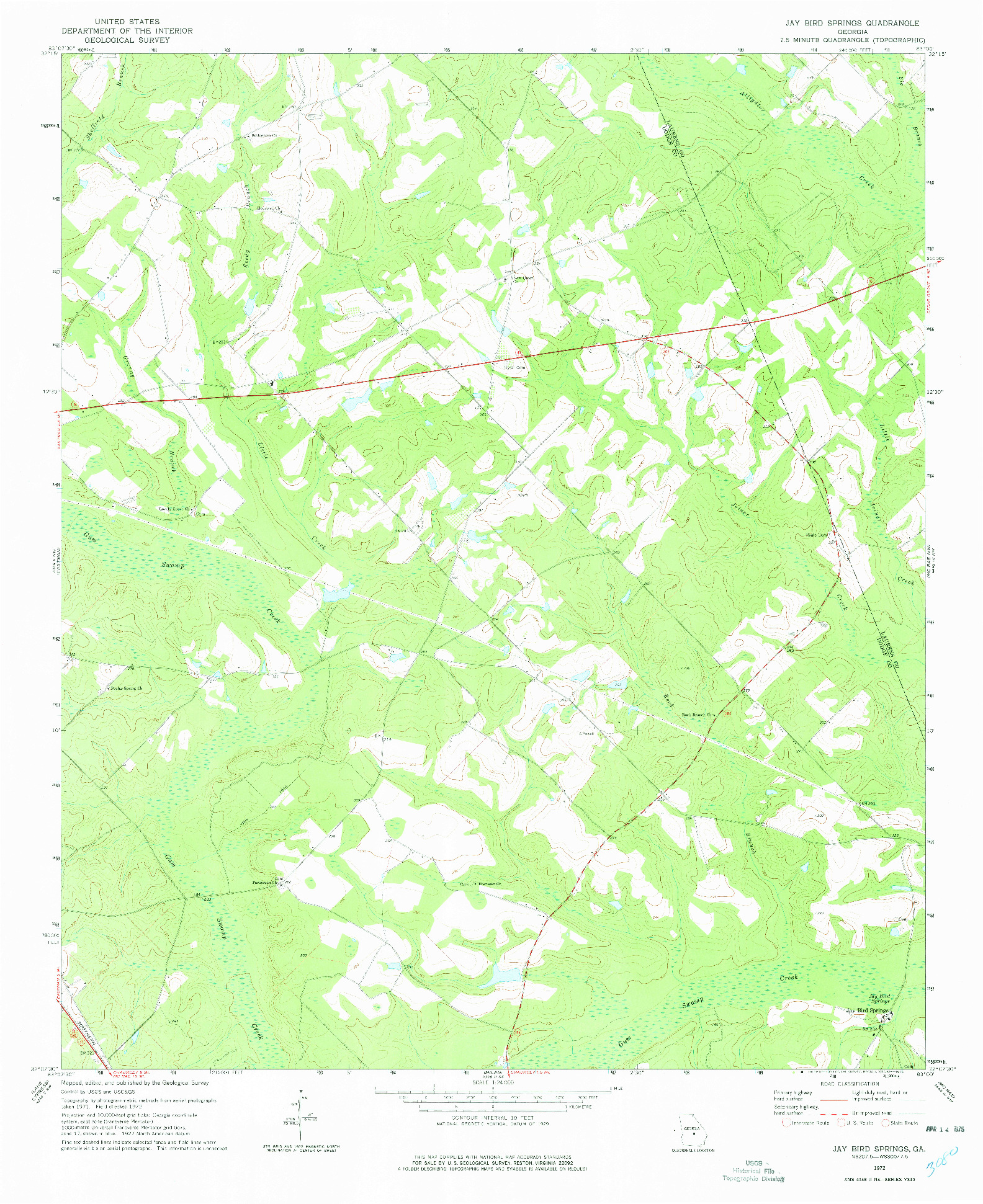 USGS 1:24000-SCALE QUADRANGLE FOR JAY BIRD SPRINGS, GA 1972