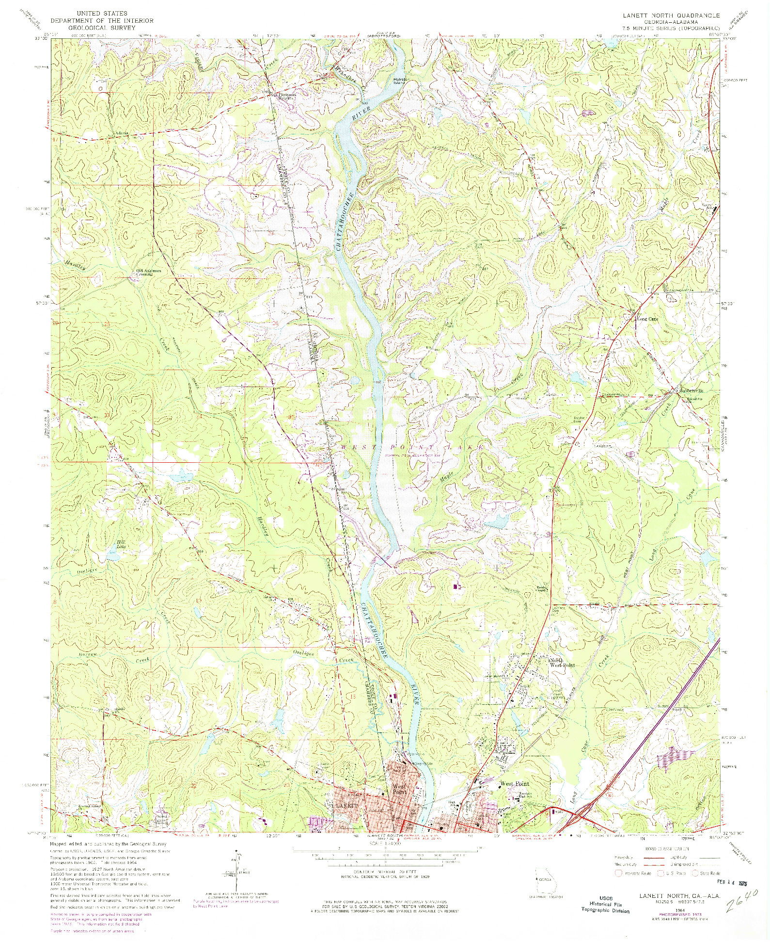 USGS 1:24000-SCALE QUADRANGLE FOR LANETT NORTH, GA 1964
