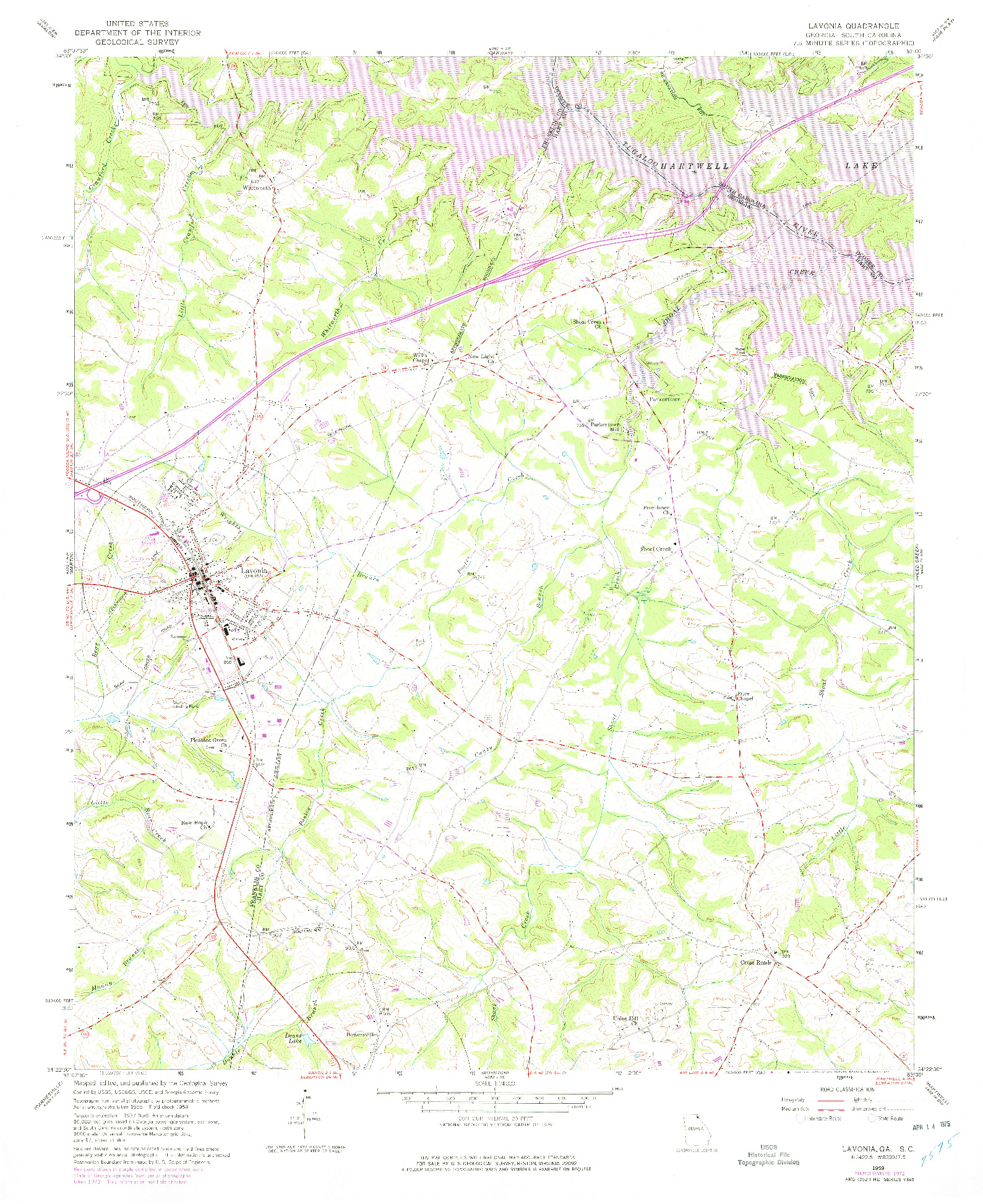 USGS 1:24000-SCALE QUADRANGLE FOR LAVONIA, GA 1959