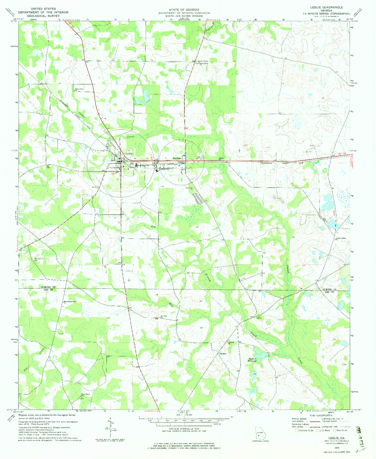 USGS 1:24000-SCALE QUADRANGLE FOR LESLIE, GA 1973
