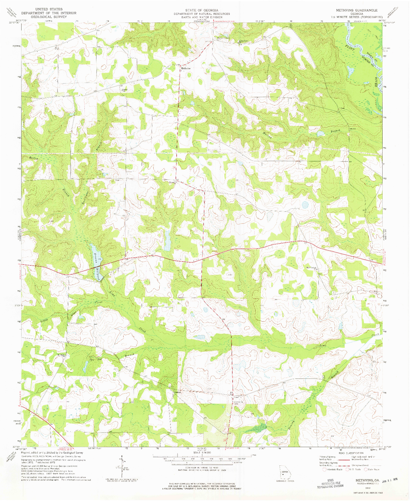 USGS 1:24000-SCALE QUADRANGLE FOR METHVINS, GA 1972