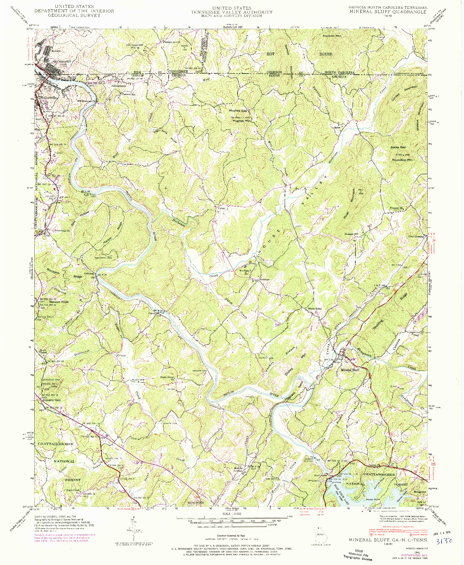 USGS 1:24000-SCALE QUADRANGLE FOR MINERAL BLUFF, GA 1941