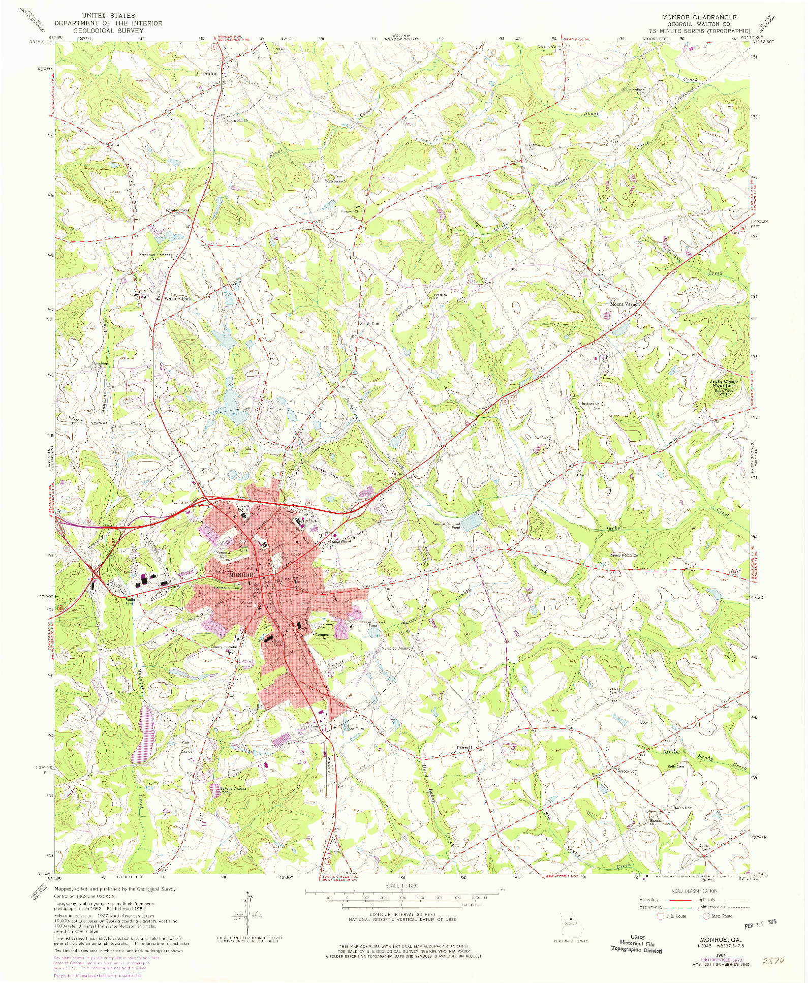 USGS 1:24000-SCALE QUADRANGLE FOR MONROE, GA 1964