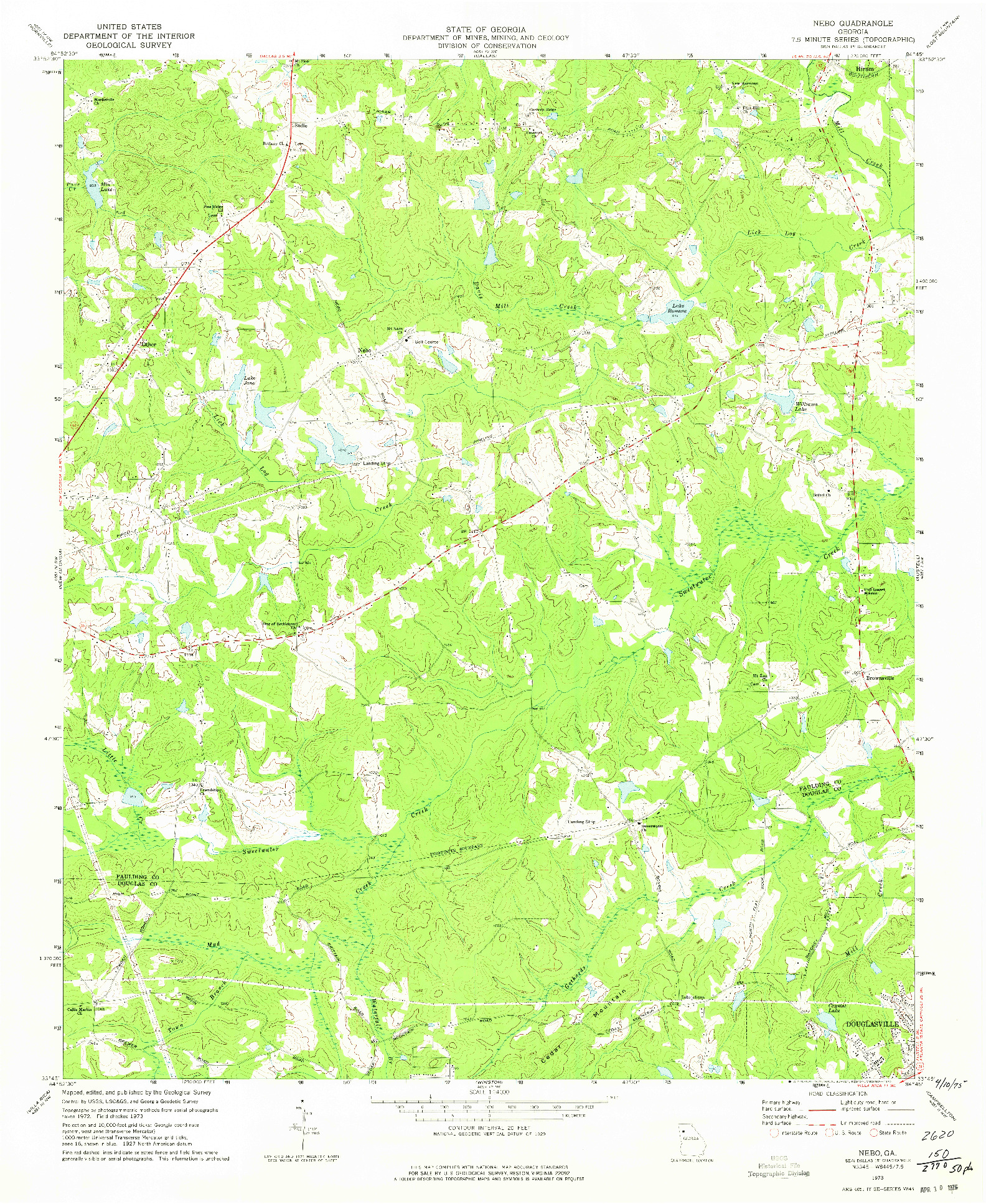 USGS 1:24000-SCALE QUADRANGLE FOR NEBO, GA 1973