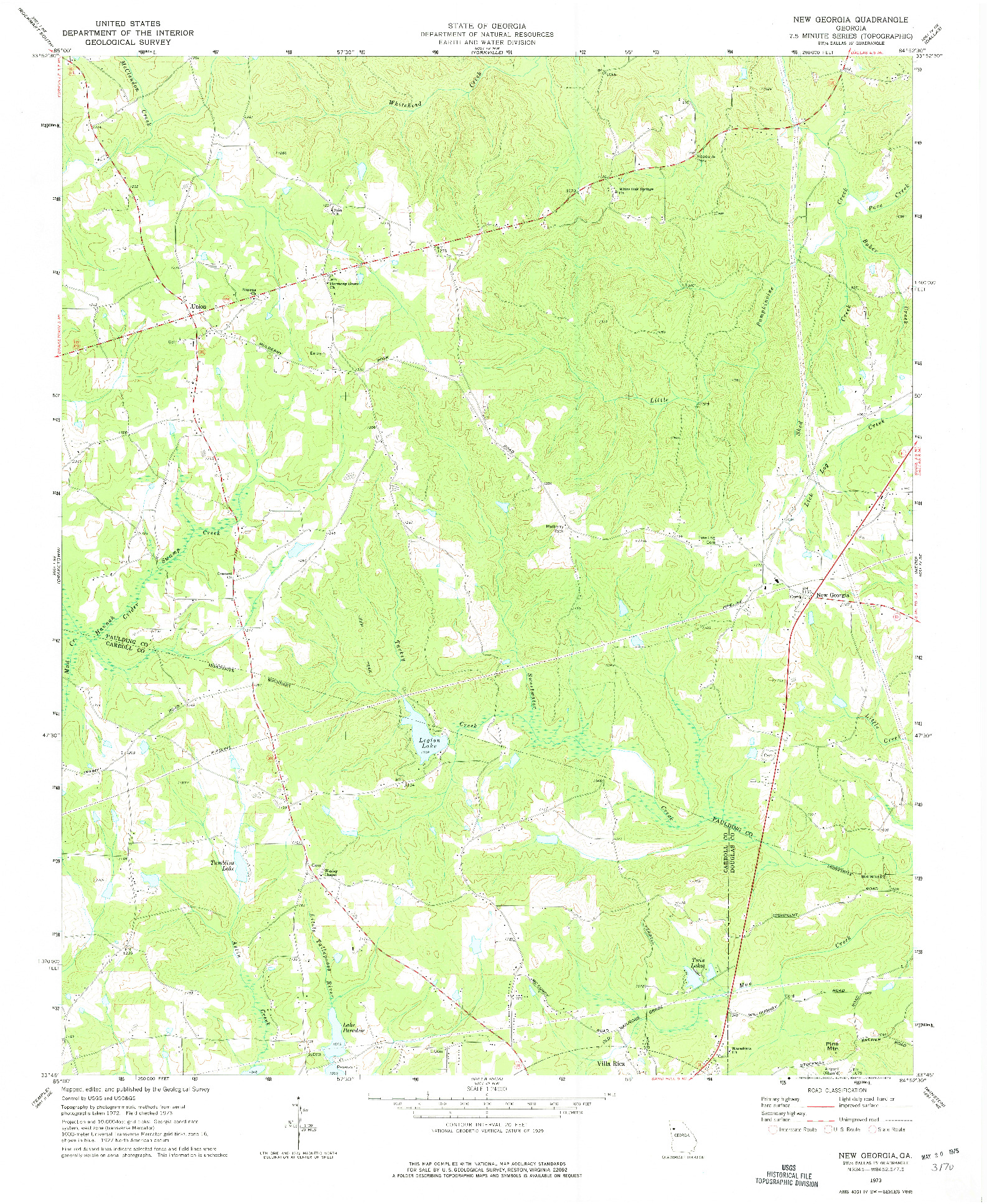 USGS 1:24000-SCALE QUADRANGLE FOR NEW GEORGIA, GA 1973