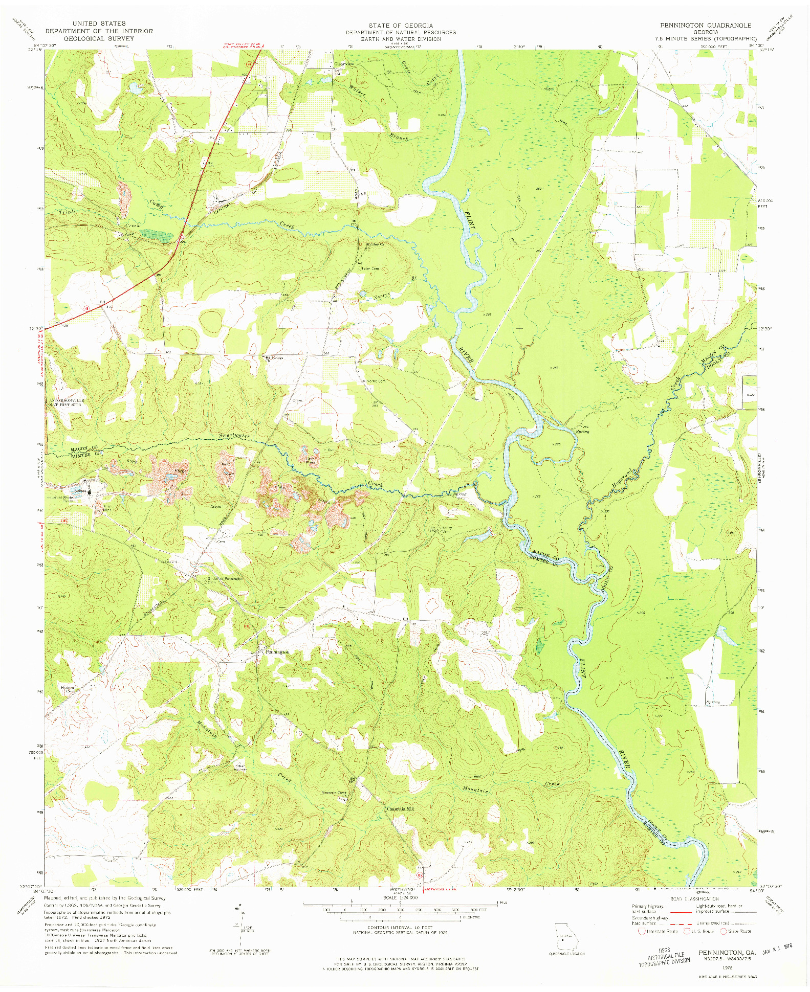 USGS 1:24000-SCALE QUADRANGLE FOR PENNINGTON, GA 1972