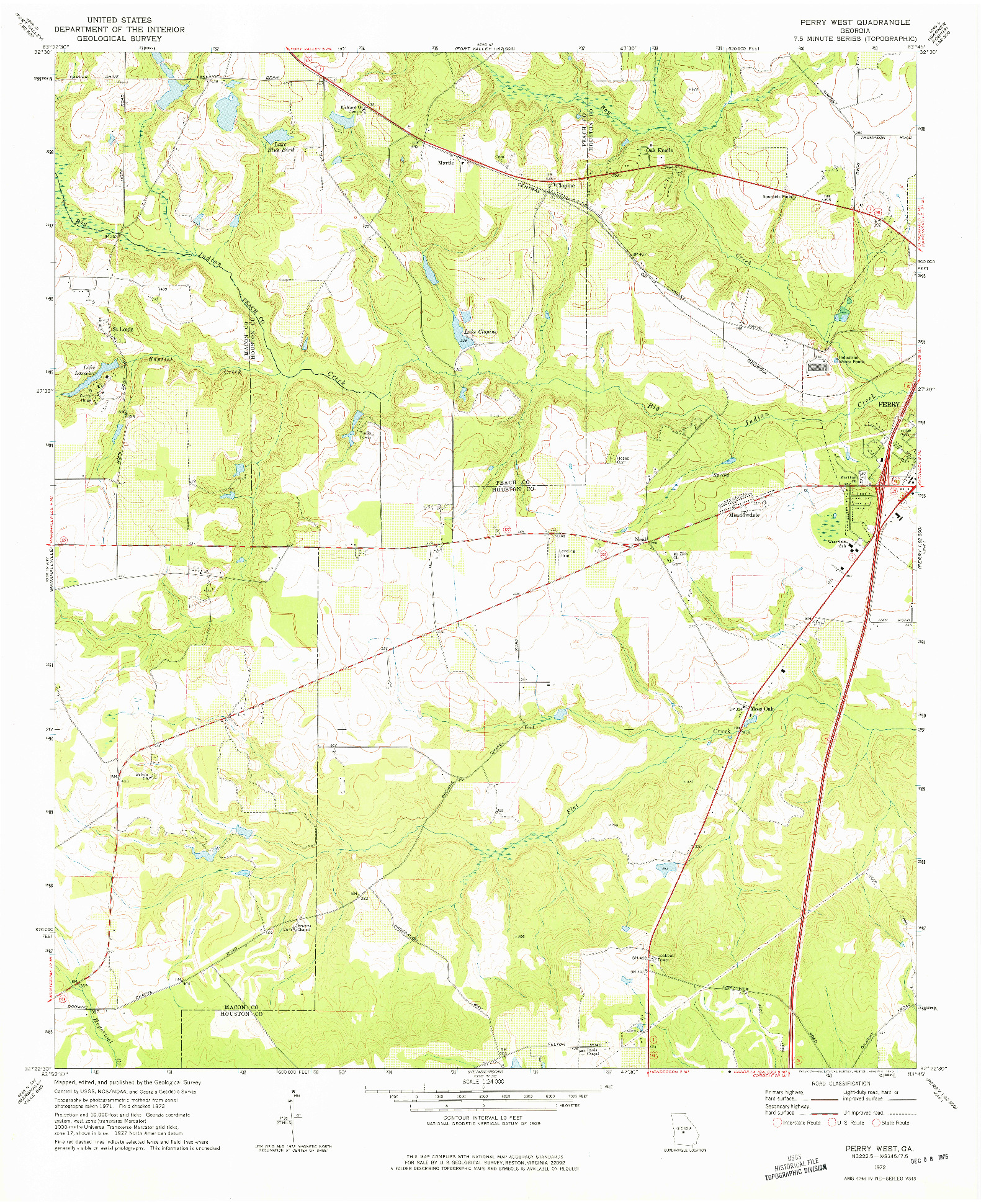 USGS 1:24000-SCALE QUADRANGLE FOR PERRY WEST, GA 1972