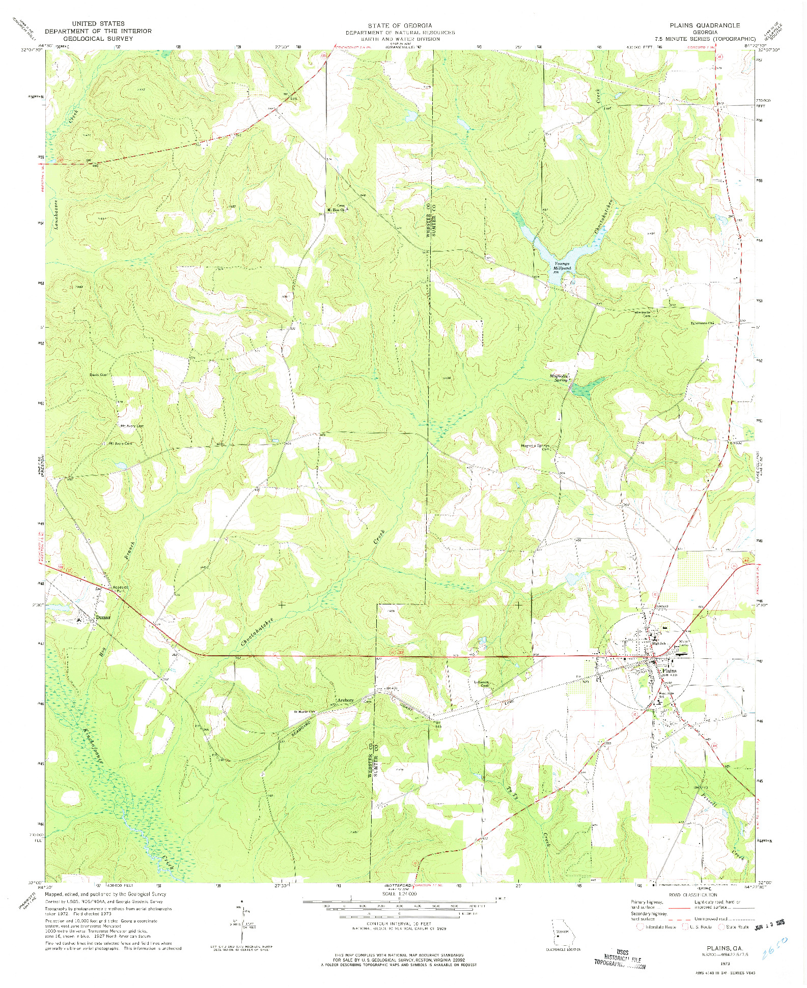 USGS 1:24000-SCALE QUADRANGLE FOR PLAINS, GA 1973