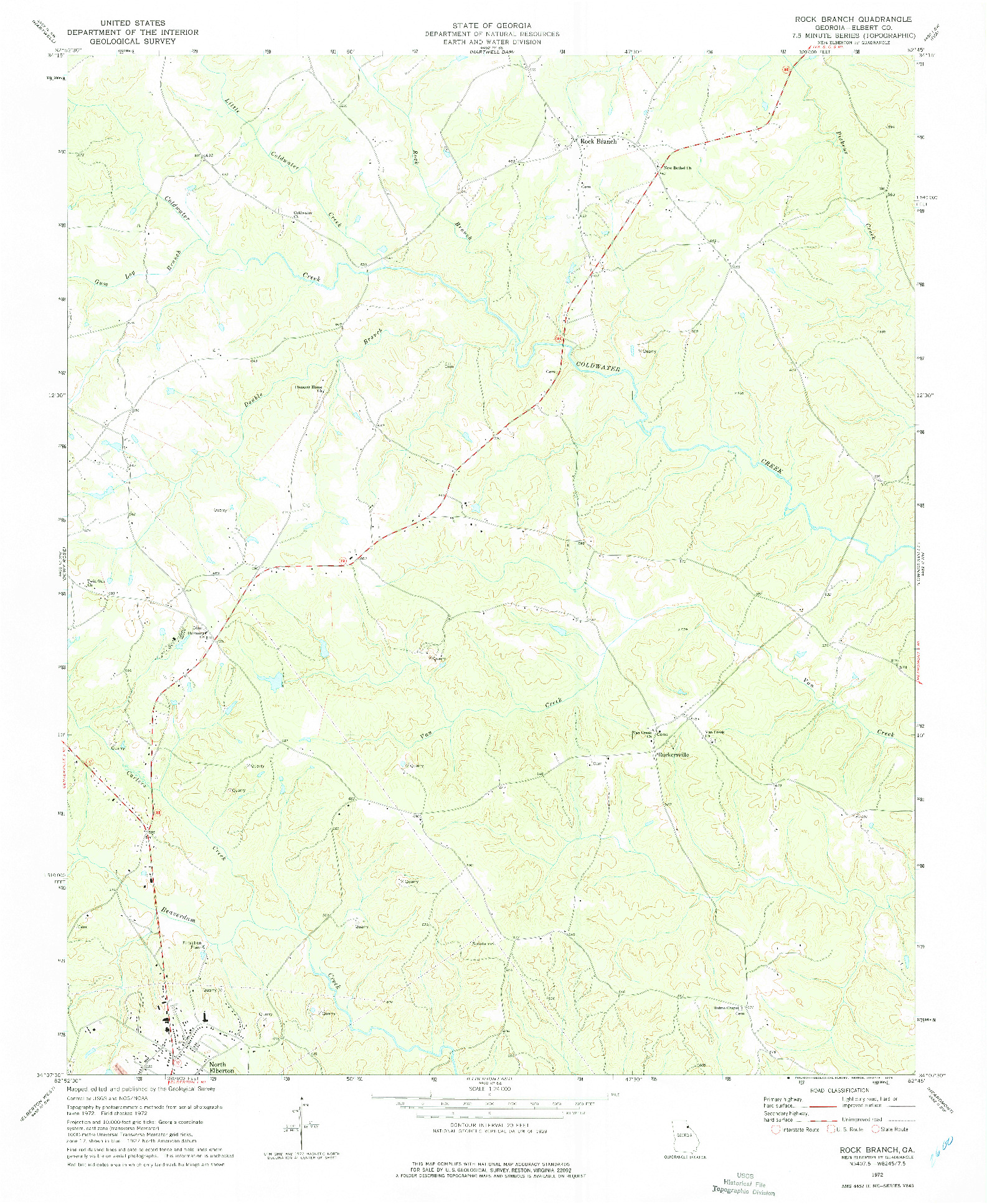 USGS 1:24000-SCALE QUADRANGLE FOR ROCK BRANCH, GA 1972