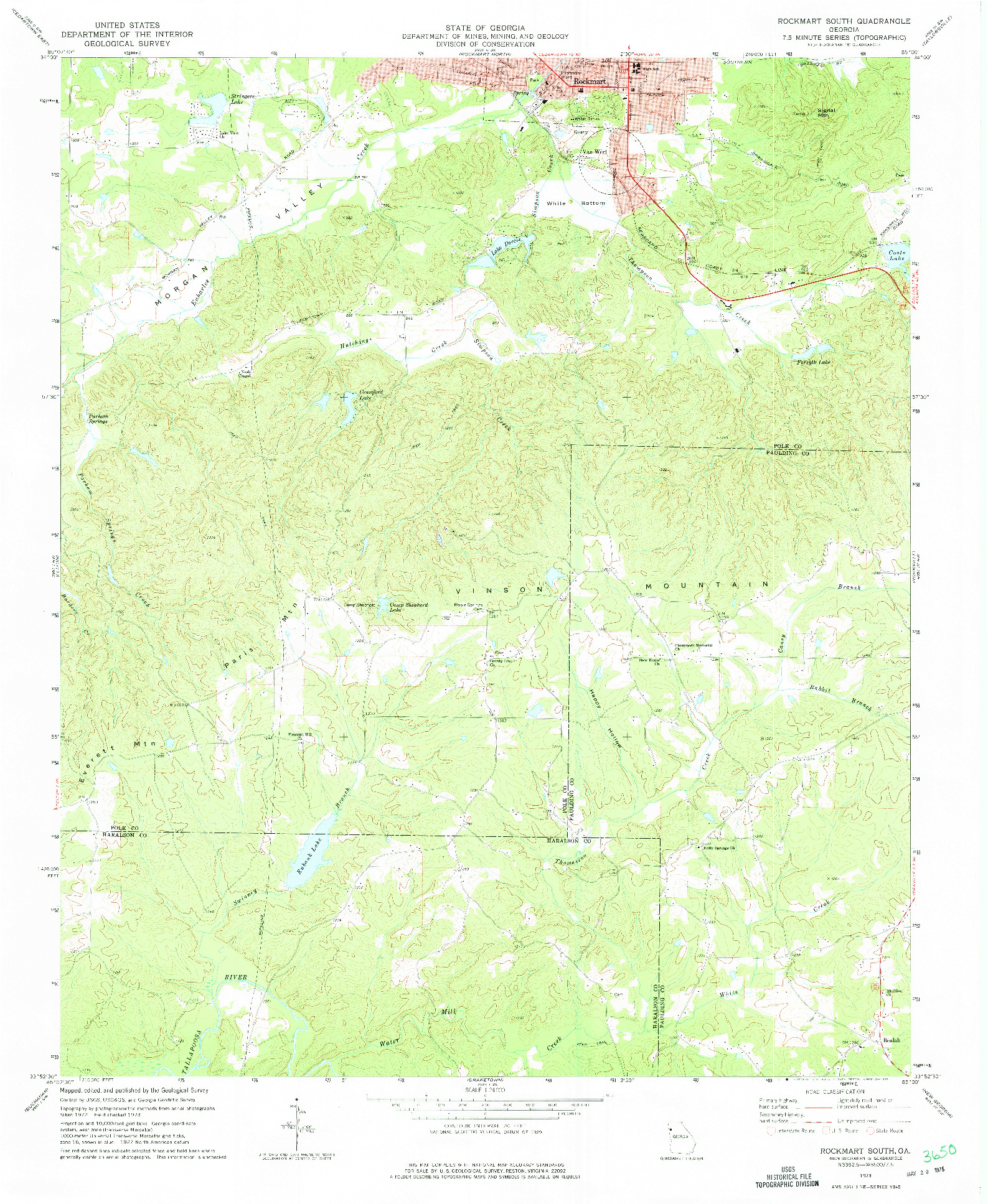 USGS 1:24000-SCALE QUADRANGLE FOR ROCKMART SOUTH, GA 1973