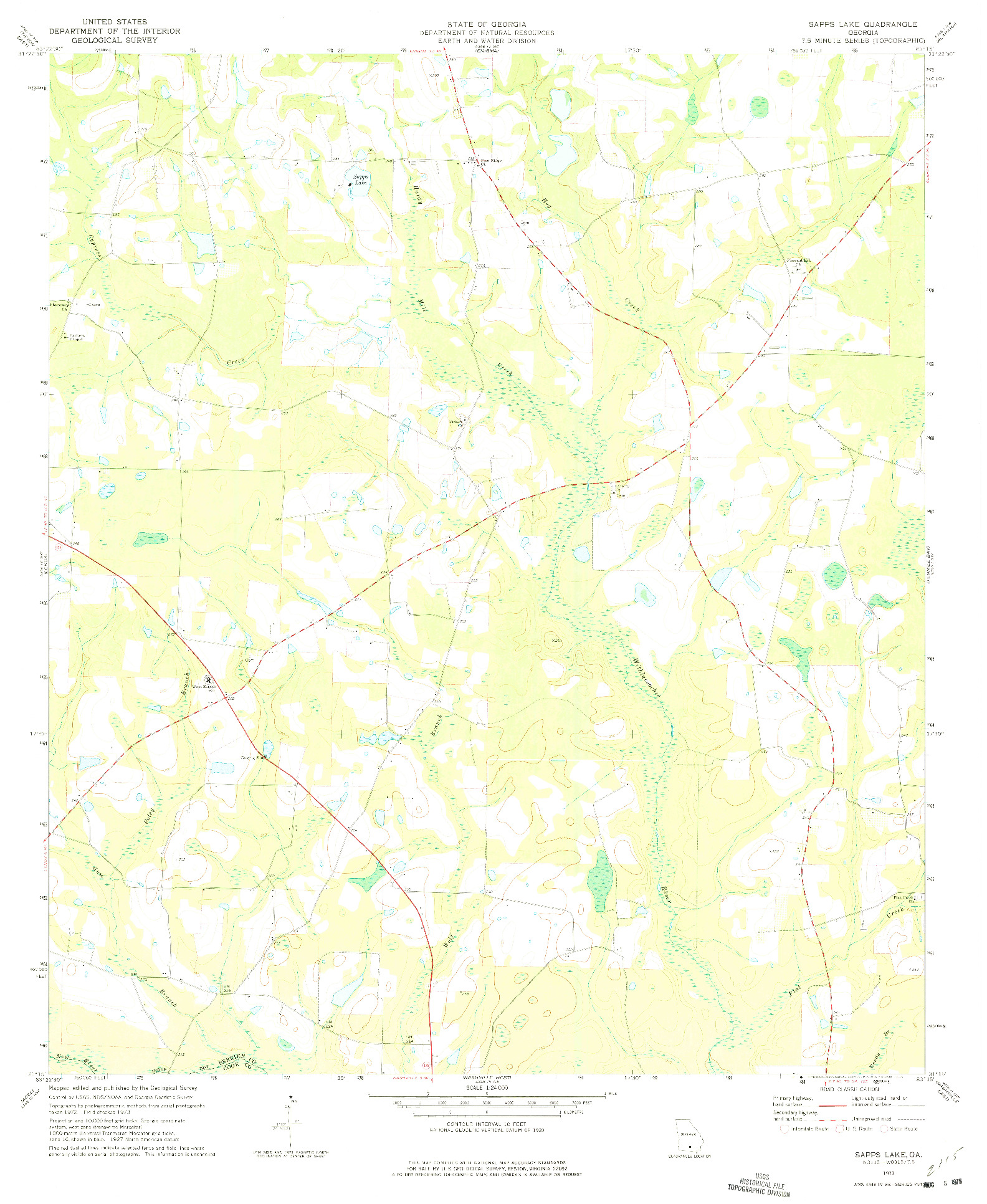 USGS 1:24000-SCALE QUADRANGLE FOR SAPPS LAKE, GA 1973