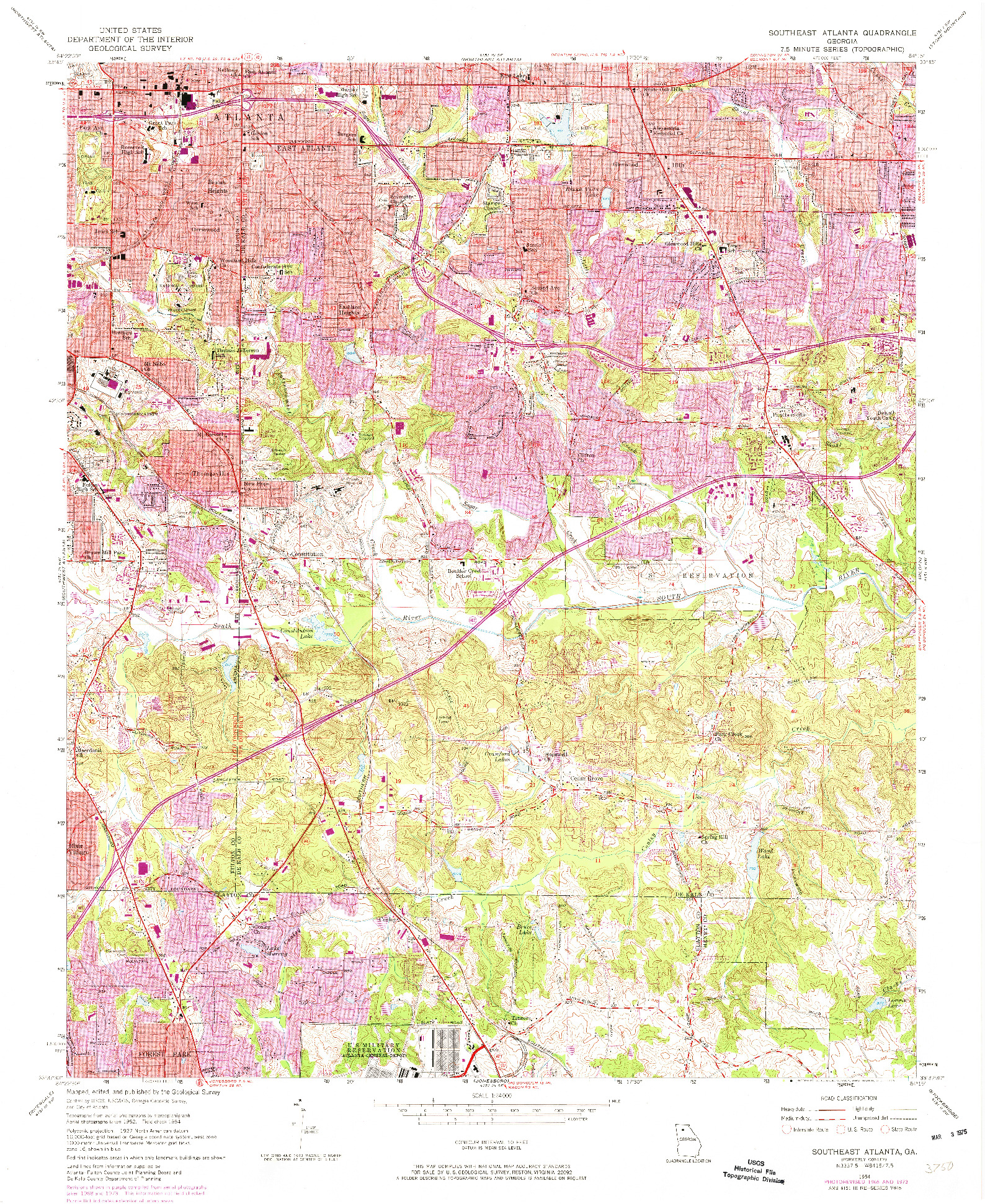 USGS 1:24000-SCALE QUADRANGLE FOR SOUTHEAST ATLANTA, GA 1954