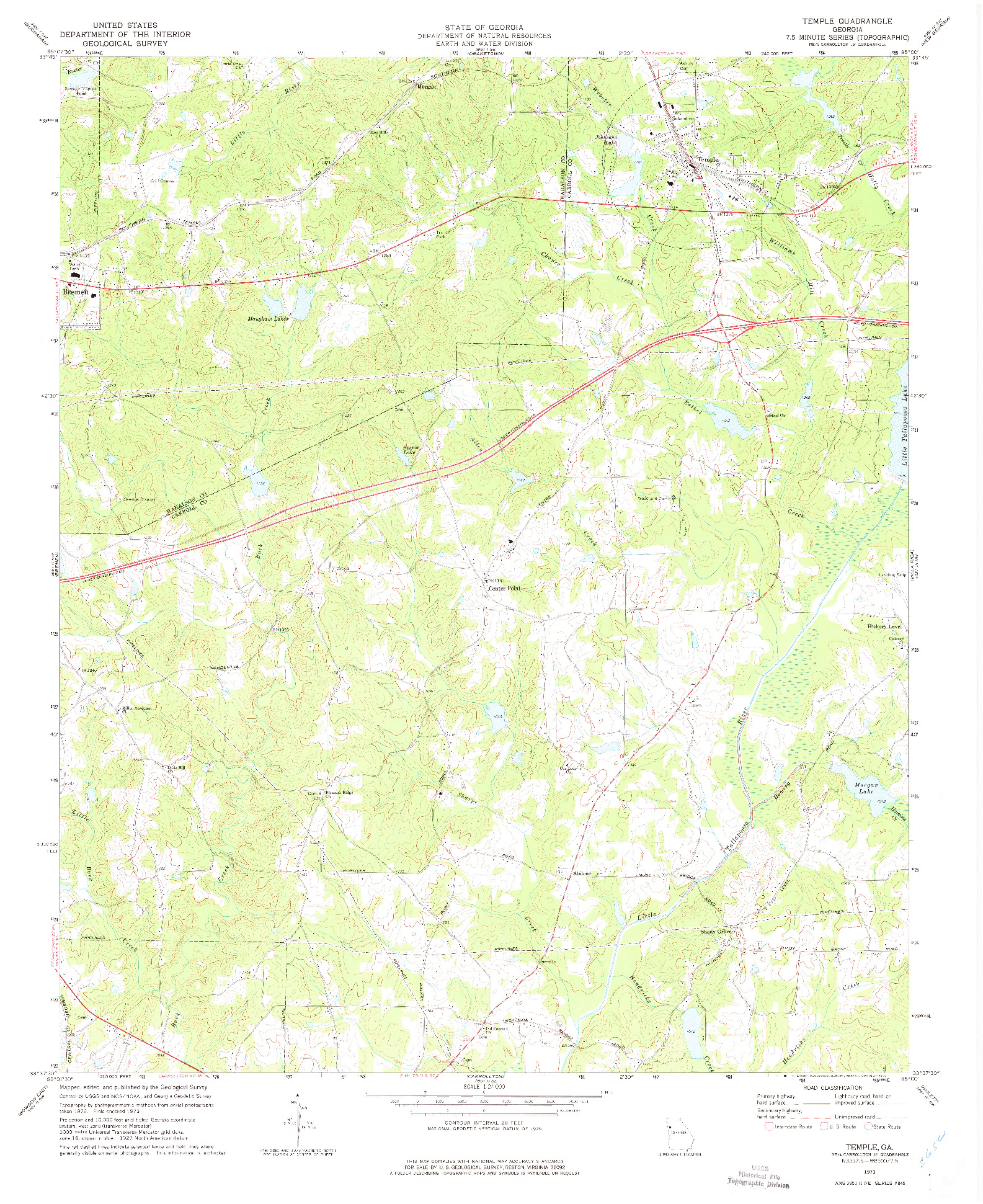 USGS 1:24000-SCALE QUADRANGLE FOR TEMPLE, GA 1973