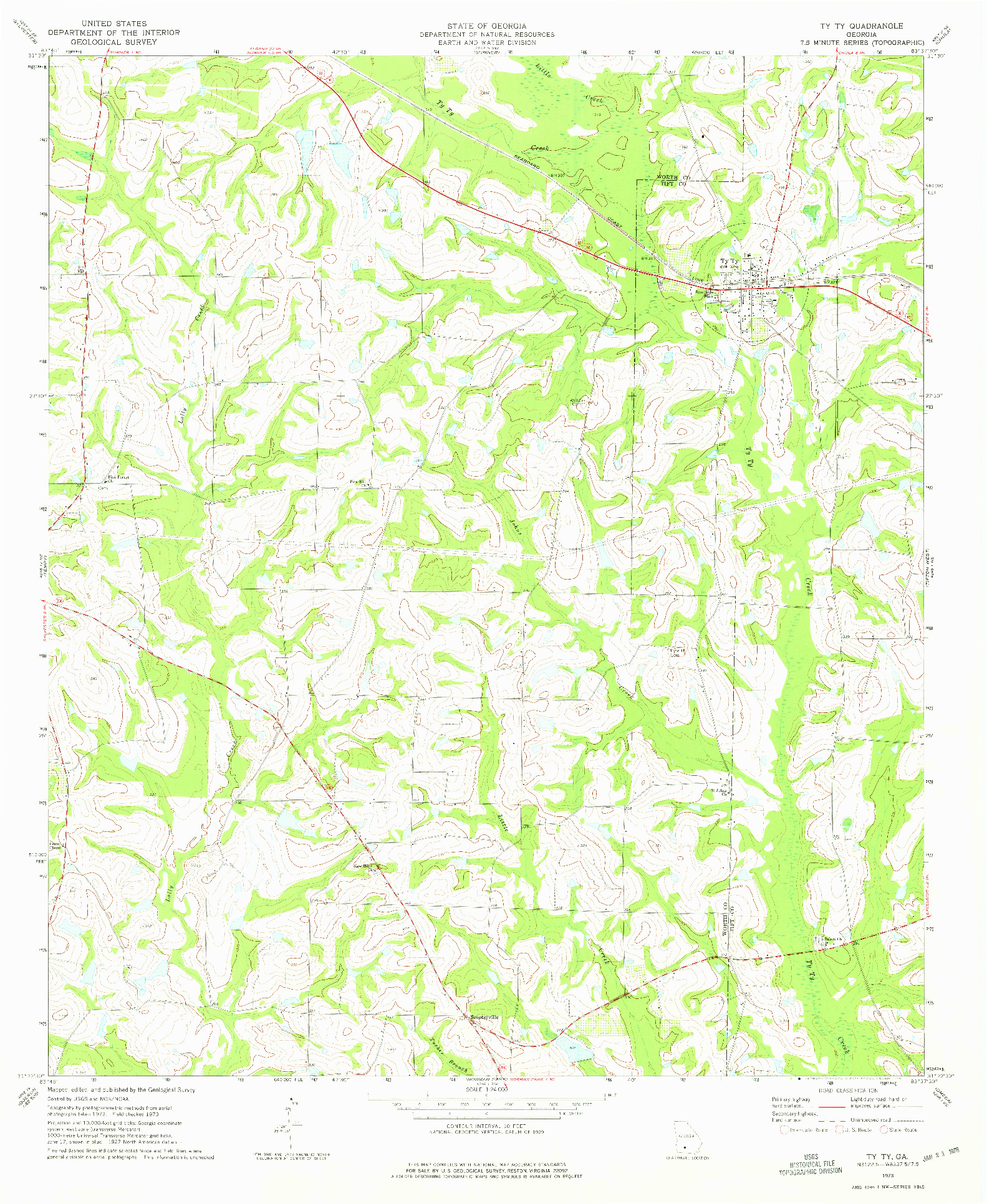 USGS 1:24000-SCALE QUADRANGLE FOR TY TY, GA 1973